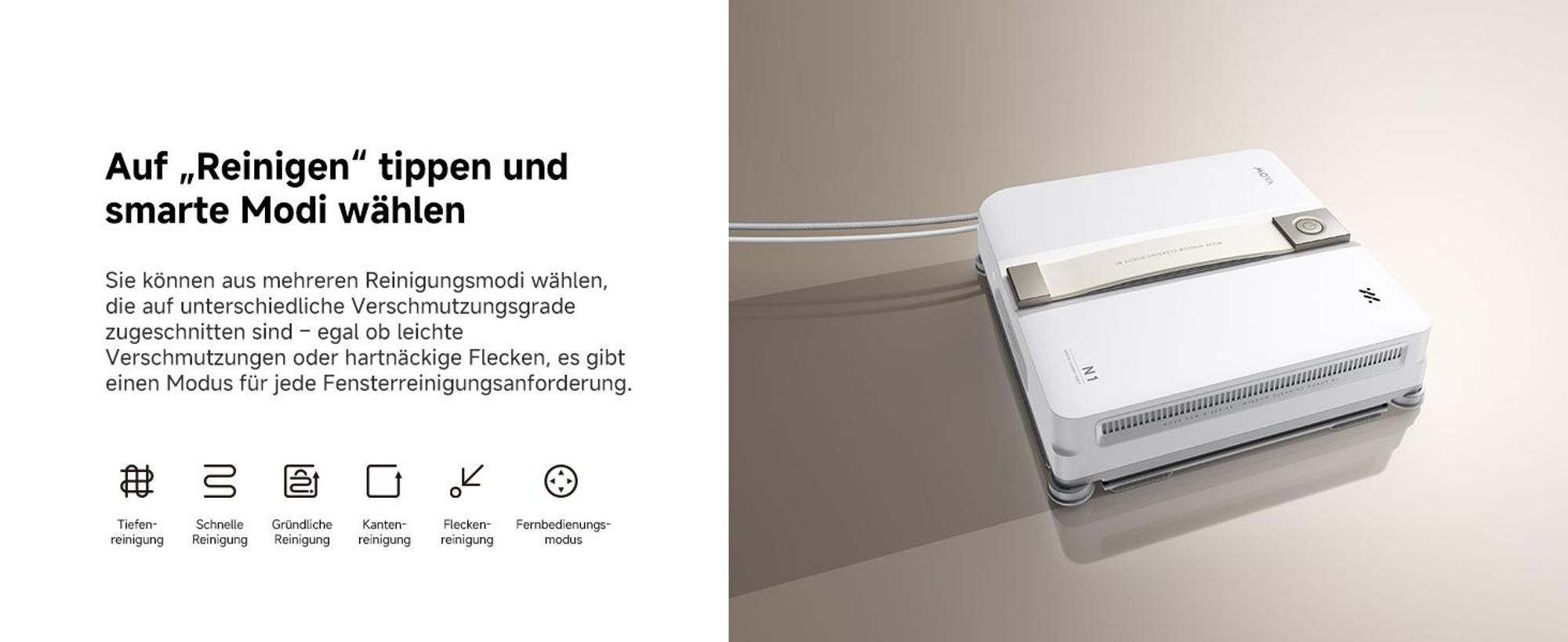 MOVA N1 Fensterputzroboter – kompakt, leicht, 8000 Pa Saugleistung, 32 m² Reichweite, 120 ml Wassertank, Smart Clean