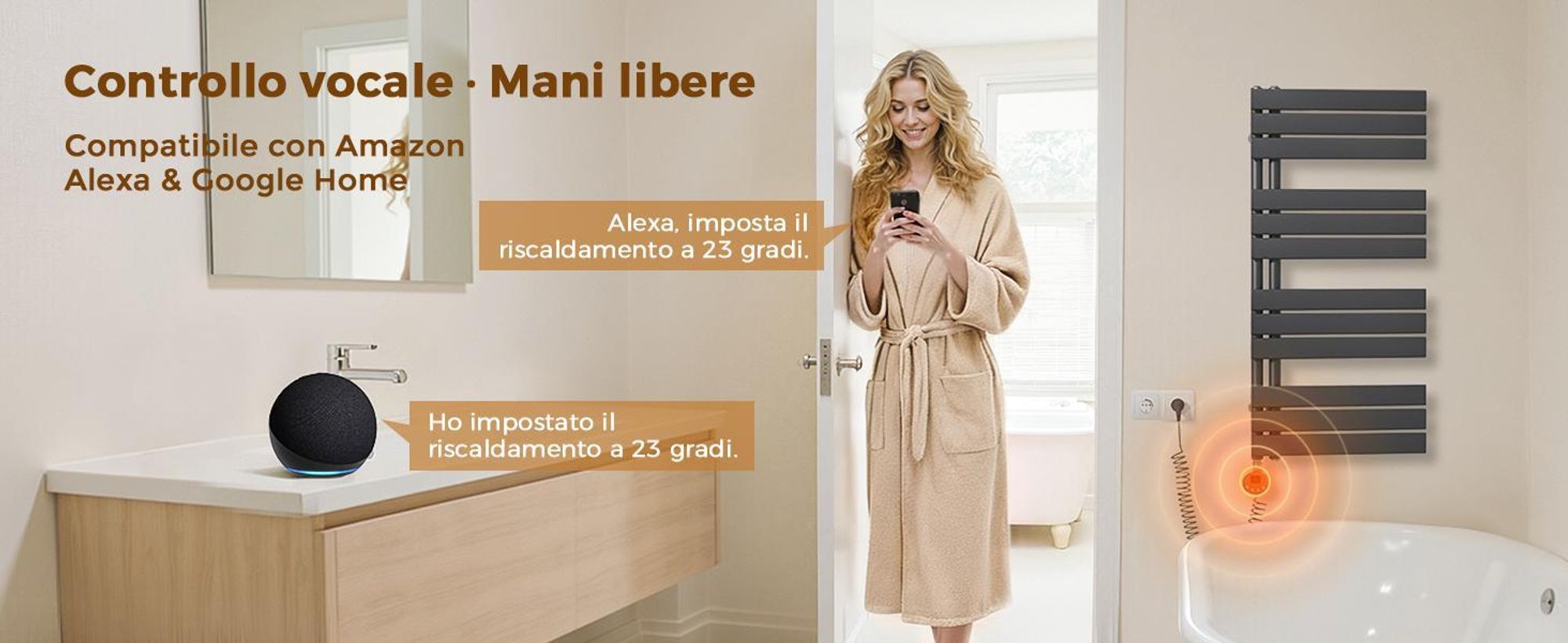 S'AFIELINA elemento riscaldante con termostato 900W, timer programmabile e display LCD, WiFi, per radiatori da bagno, acciaio inox, controllo intelligente, antracite