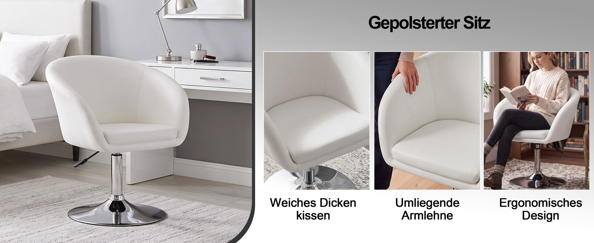 Duhome Clubsessel Cocktailsessel aus Kunstleder Loungesessel Höhenverstellbar Drehhocker mit Armlehne und Rücklehne, Weiß