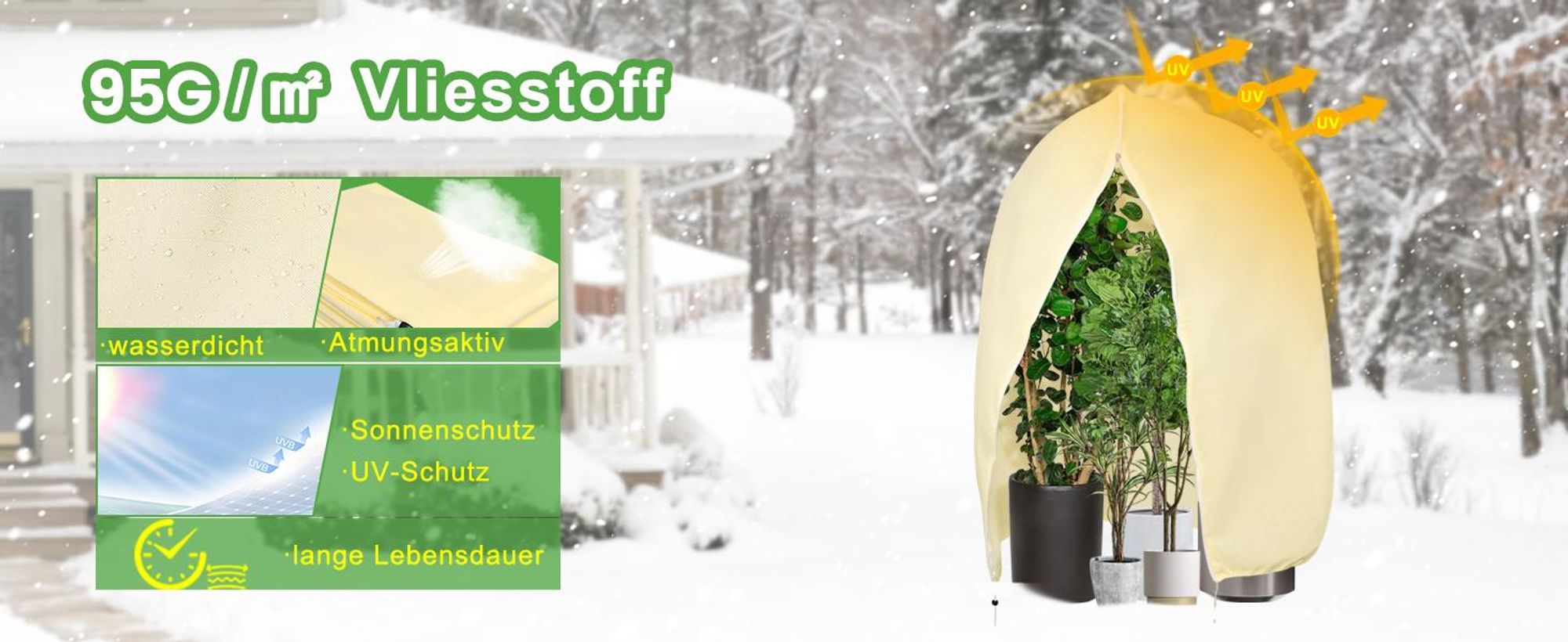 Winterschutz für Pflanzen 200 x 240 cm, Frostschutz Pflanzenabdeckung mit Reißverschluss und Zugband, Wintervlies für Bäume, Palmen & Sträucher