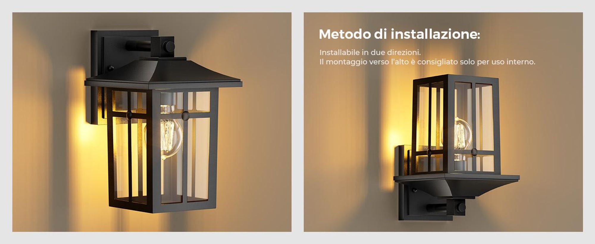 S'AFIELINA lampada da parete per esterno, lampada da parete per terrazzo, luci da parete per casa, attacco E27, lampada da parete nera, 1 pezzo