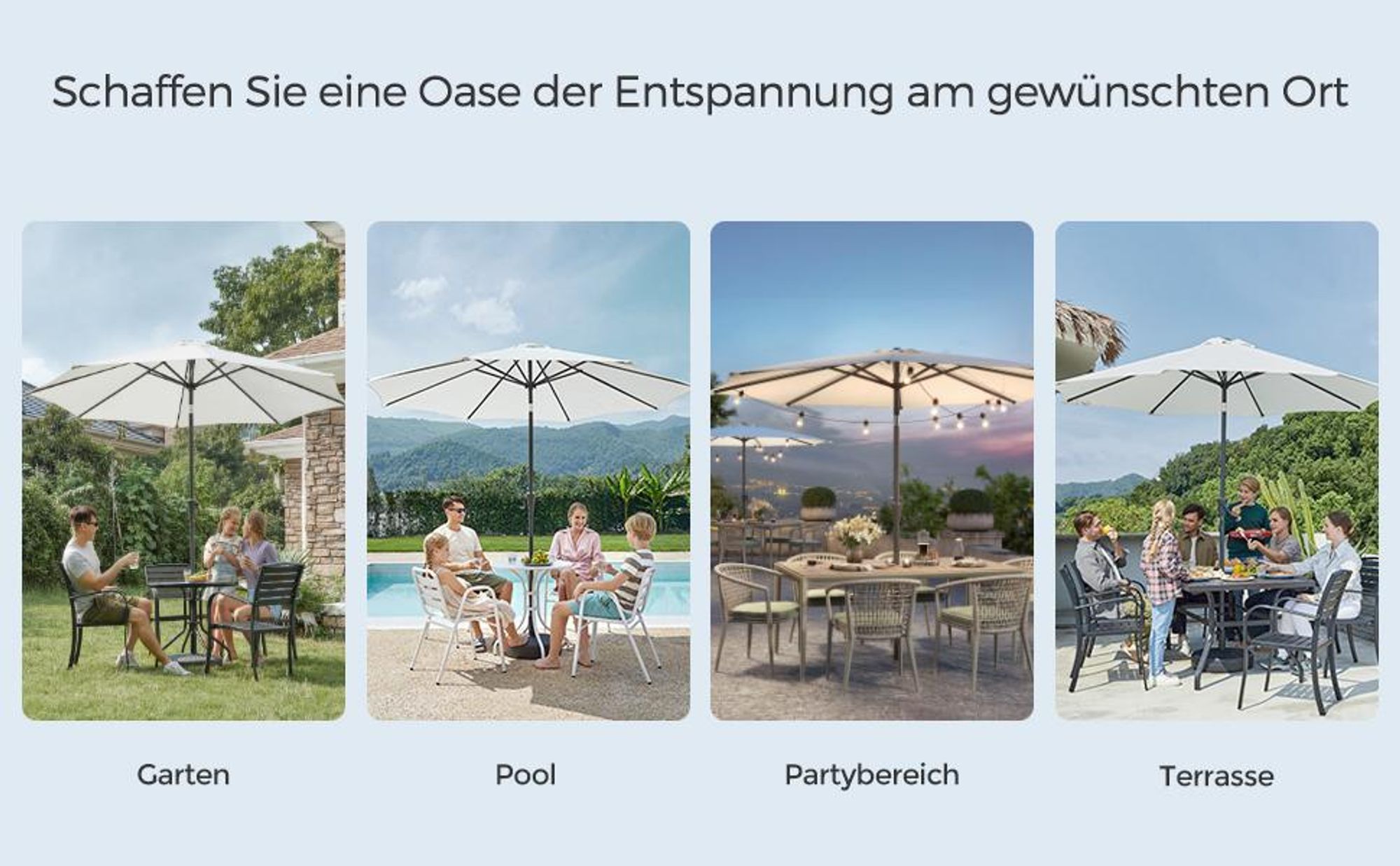 SONGMICS Sonnenschirm Ø300 cm UPF 50+, beidseitig um 30° knickbar Sonnenschutz