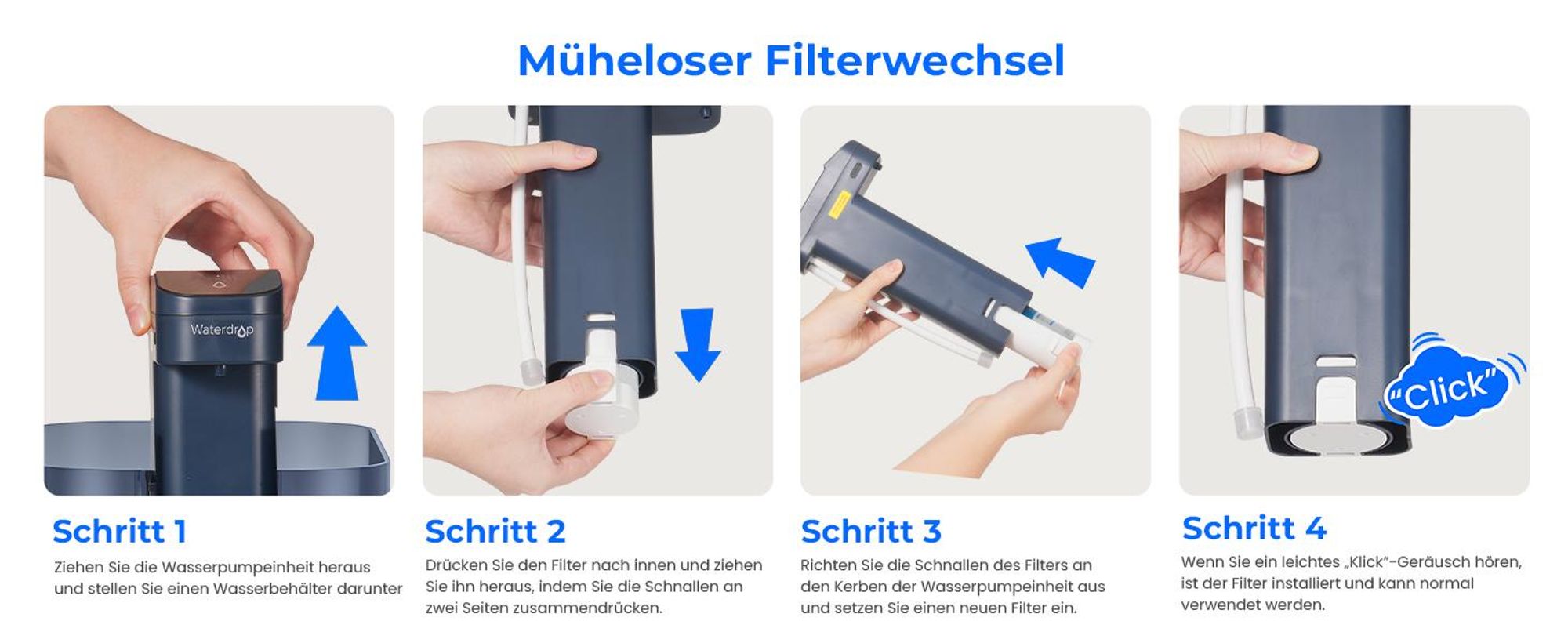 Waterdrop Mega Sofortiger Elektrischer Wasserfilterkrug mit 4 Filter, 6L Wasserfilterkannen, Reduziert Chlor, Blei, Quecksilber, 757 Liter, Blau