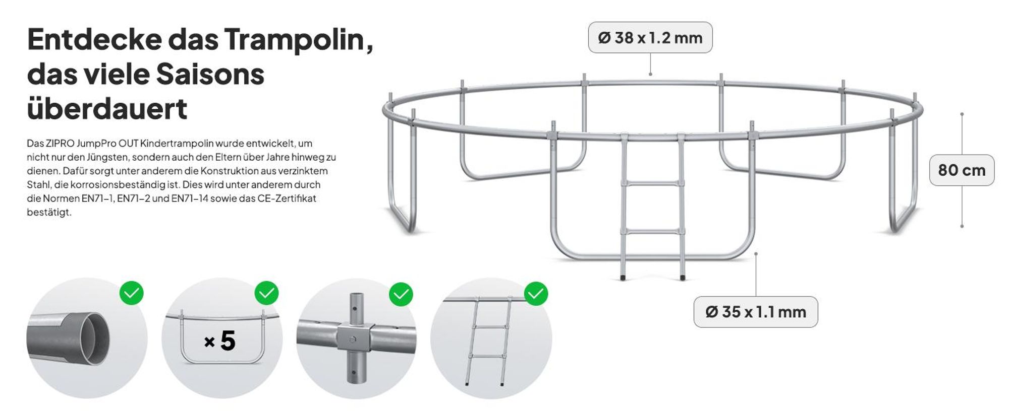 ZIPRO Trampolin Jump Pro Premium | 12FT Ø 374 cm | Gartentrampolin Kindertrampolin Komplett-Set inkl. Netz, Leiter & Randabdeckung, Outdoor, Grün