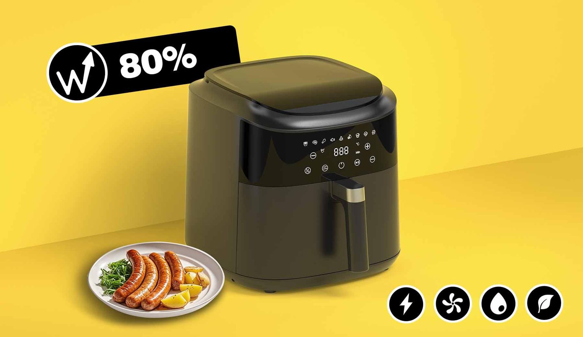 Heißluftfritteuse 9L Großkapazität - 9 Kochprogramme, 2350W hohe Leistung, 360° Heißluftumwälzung, LED-Touchscreen