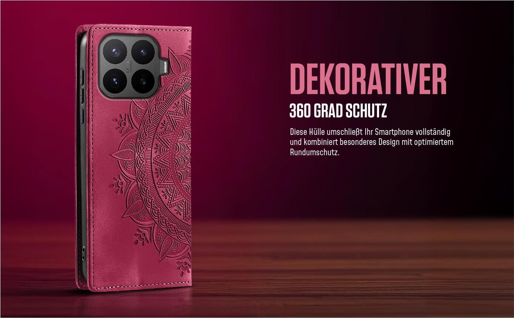 Mandala Design Flipcase in Magenta für Xiaomi 17T Pro mit 360 Grad Schutz