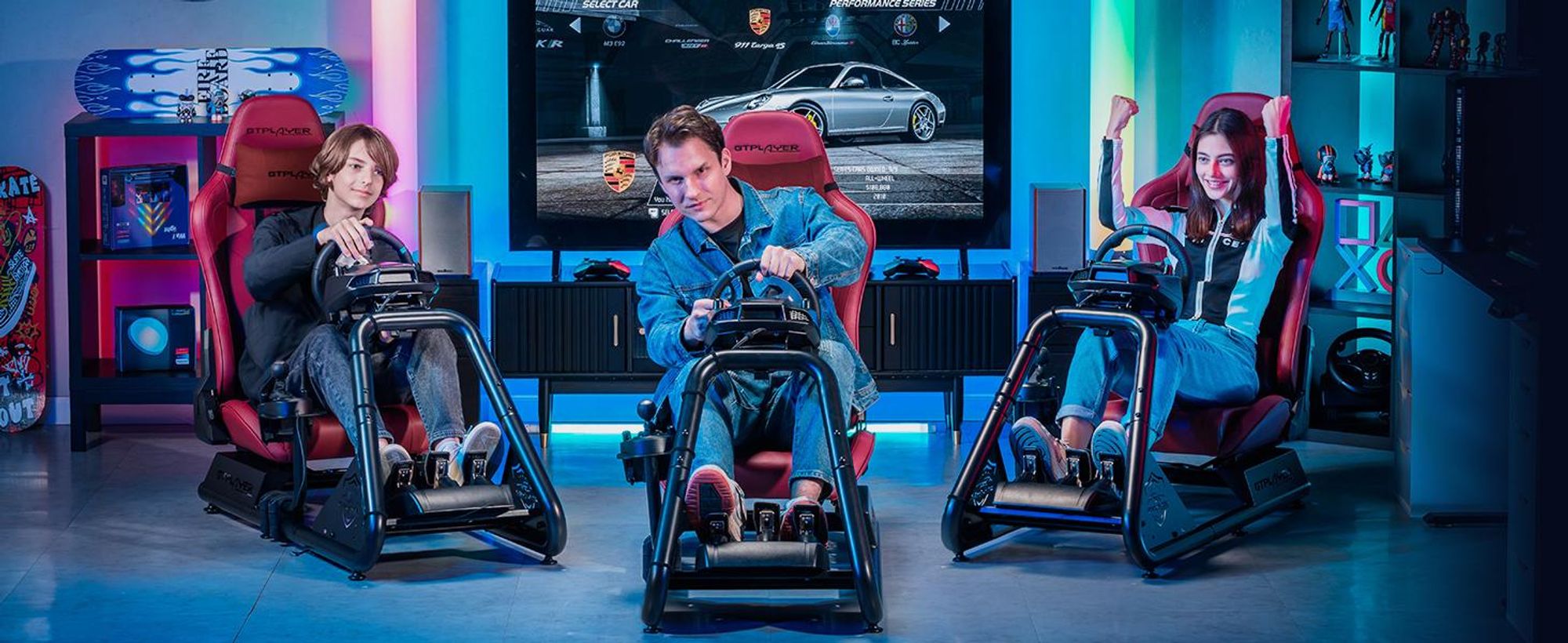 GTPLAYER Simulator Cockpit, SIM racing Cockpit, rennsimulator lenkradständer Gamingstuhl racing wheel stand mit Bluetooth-Lautsprecher und Pedalablage