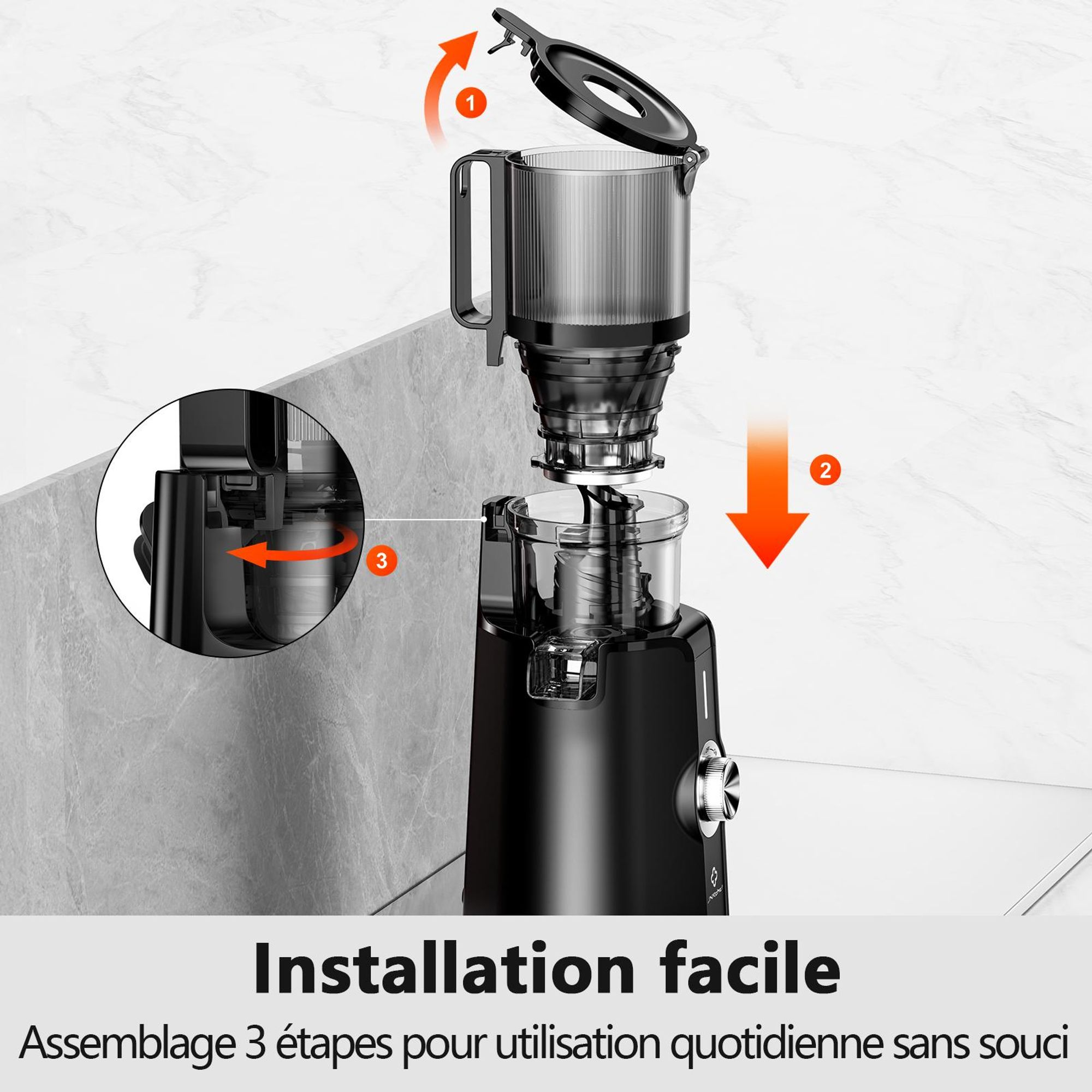 LINKChef SJ-051-EU-BL Centrifugeuse - CE Puissance 200W 1.2L Inclus Extracteur de jus Facile à nettoyer - Noir