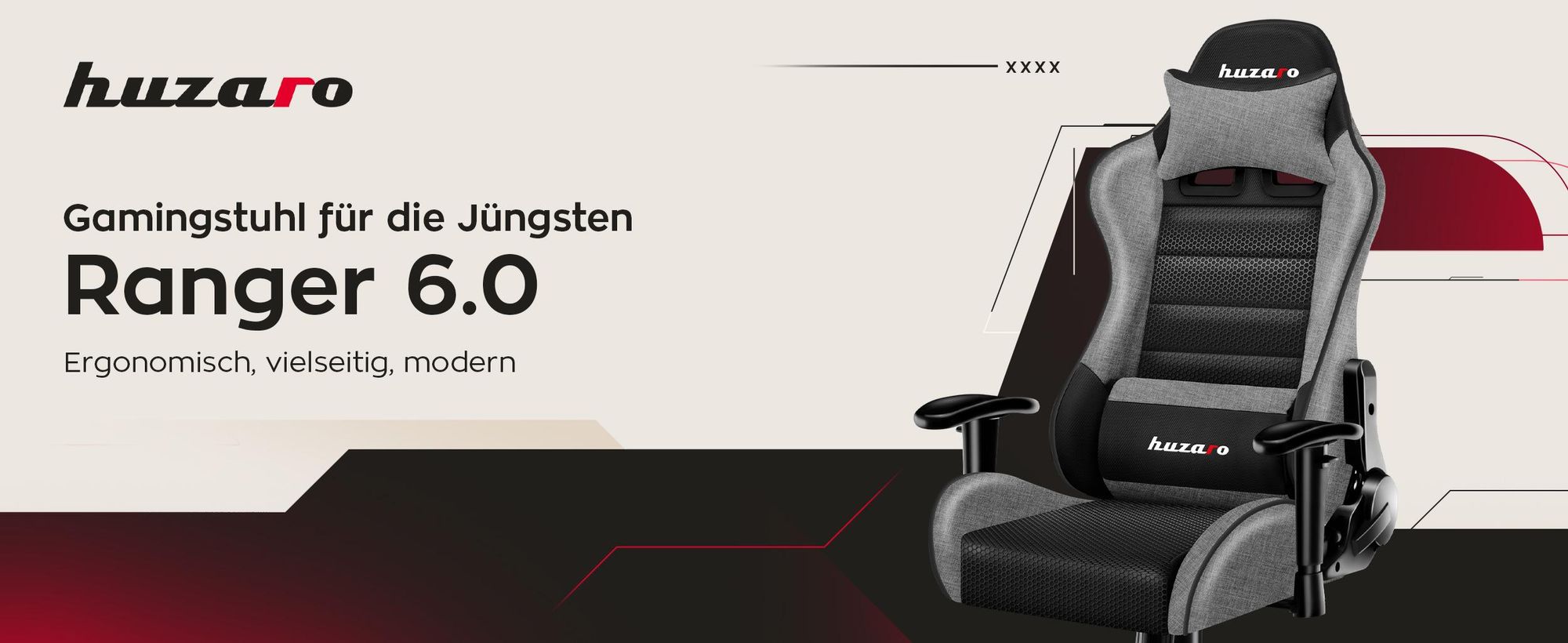 Huzaro Kinder Schreibtischstuhl Ranger 6.0 Gaming Stuhl Racing Sessel Bürostuhl Drehstuhl Gamer bis 130 kg mesh Grau