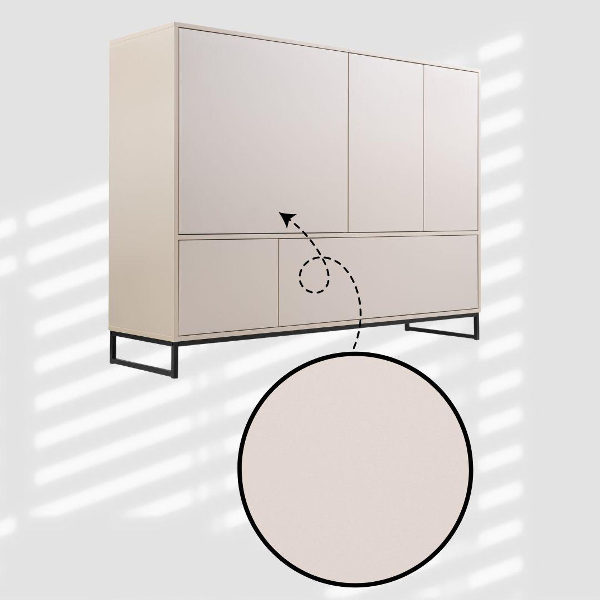 BETTSO Geräumige Kommode GENUA beige – 9 Fächer, PUSH TO OPEN, schwarzer Rahmen, 160x120x45 cm