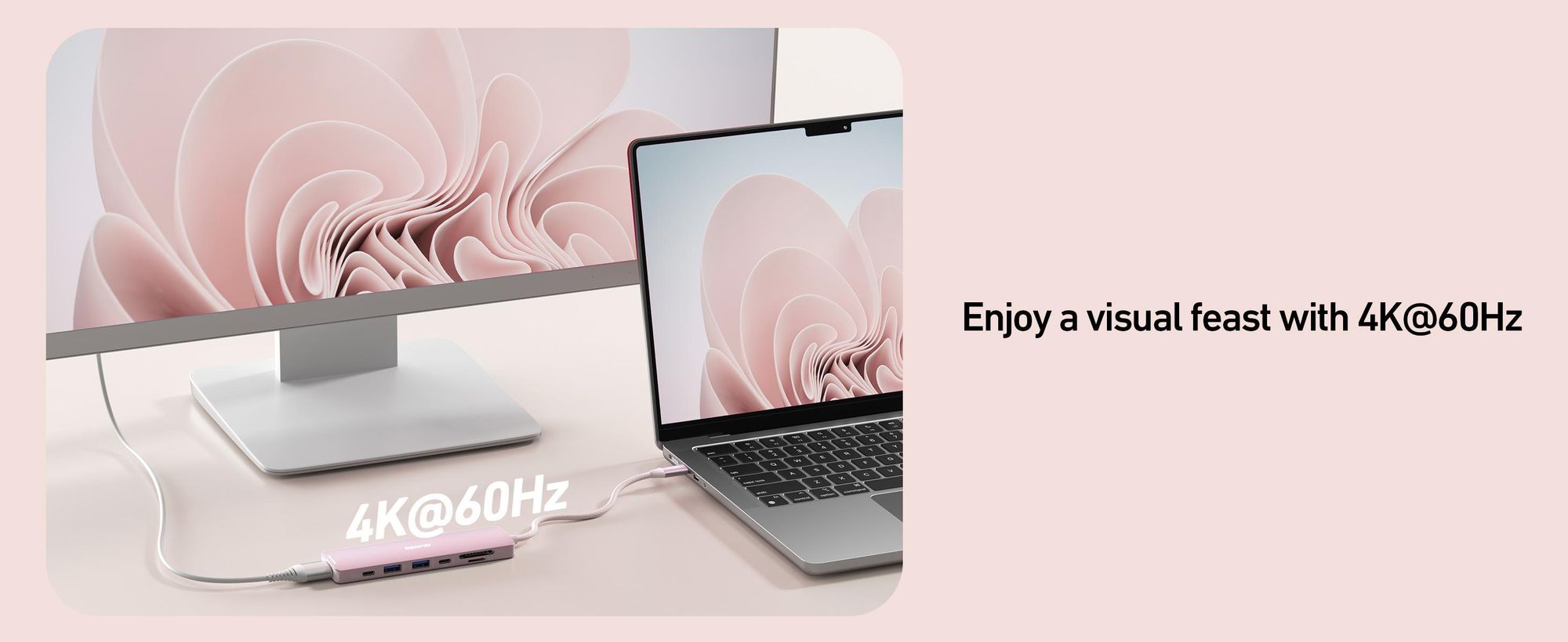 BENFEI Hubs USB C Hub 7in1 Pink mit HDMI 4K 60Hz 100W PD
