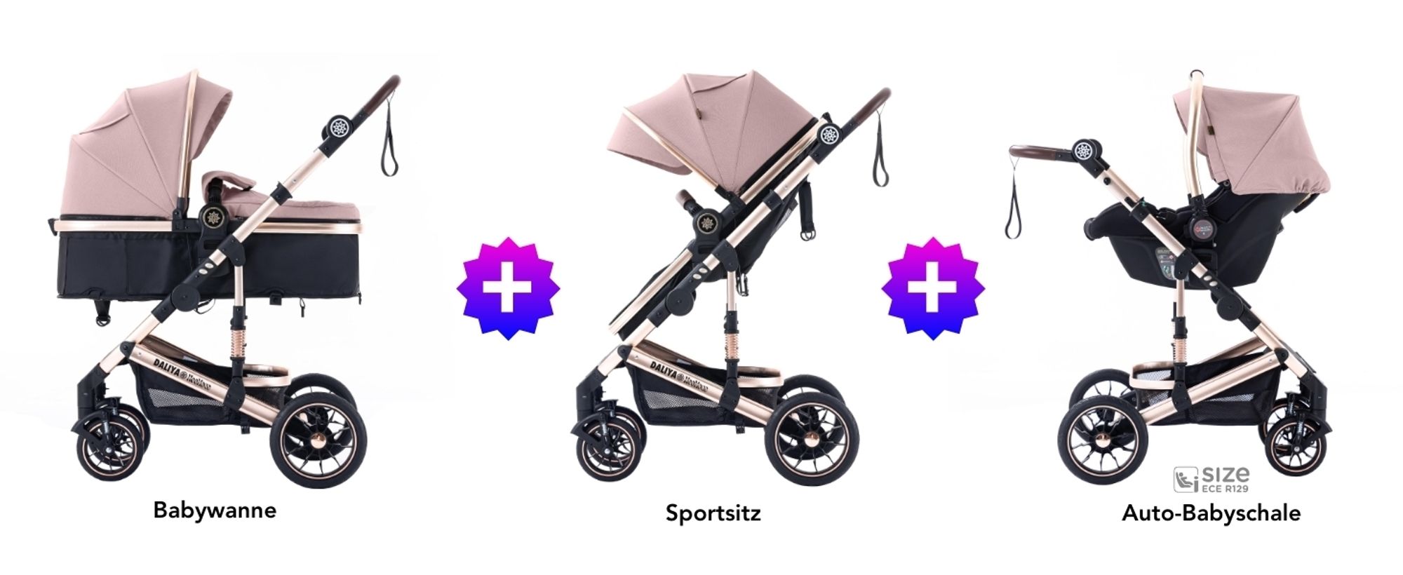 Daliya® NEOMOVE 3in1 Kinderwagen, mit i-Size Babyschale & Buggy, Alu-Rahmen Reisekinderwagen, Kombikinderwagen mit großen Einkaufskorb, komfortabel