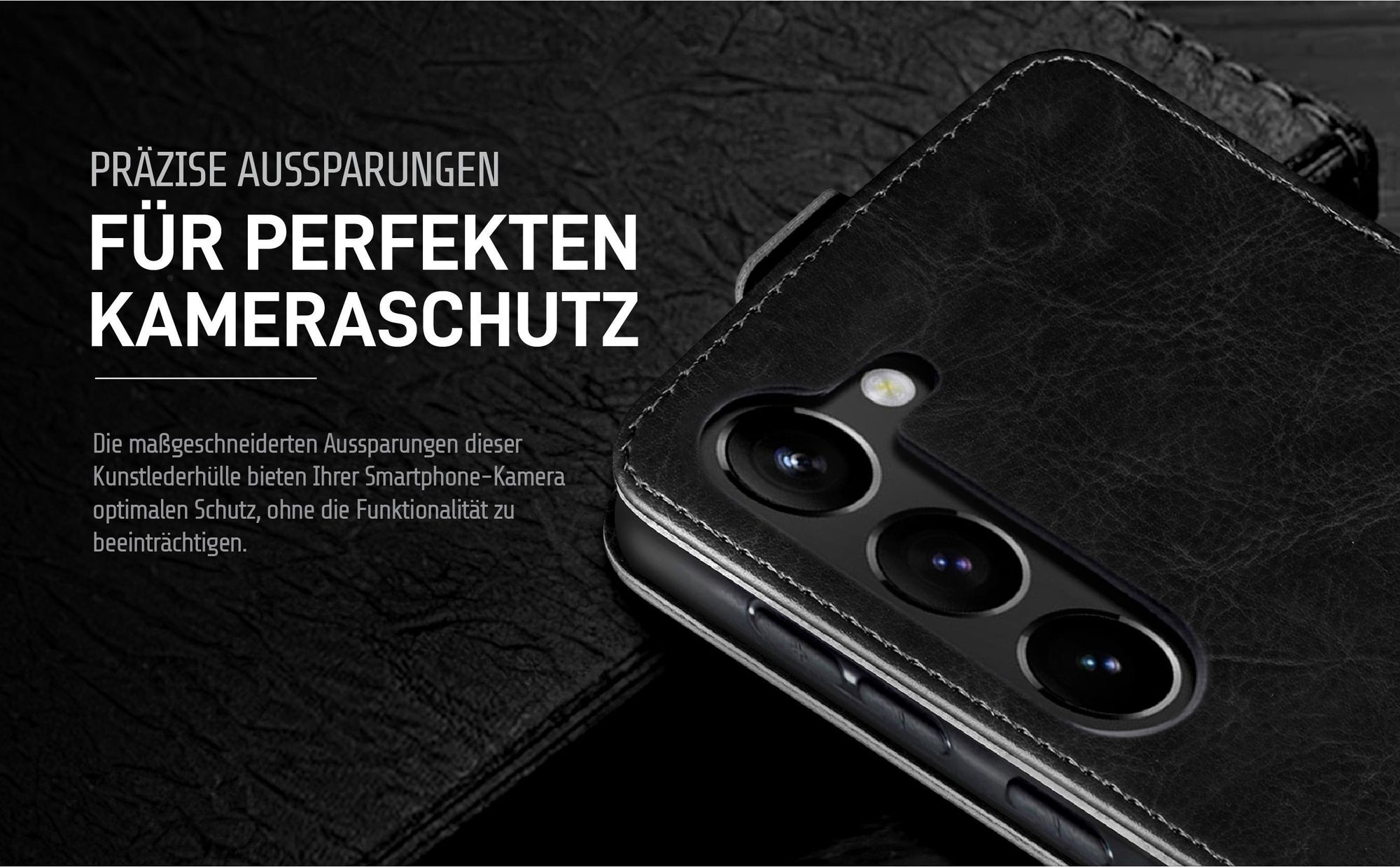 Klapphülle in Schwarz mit Kameraausschnitt für Samsung Galaxy S23