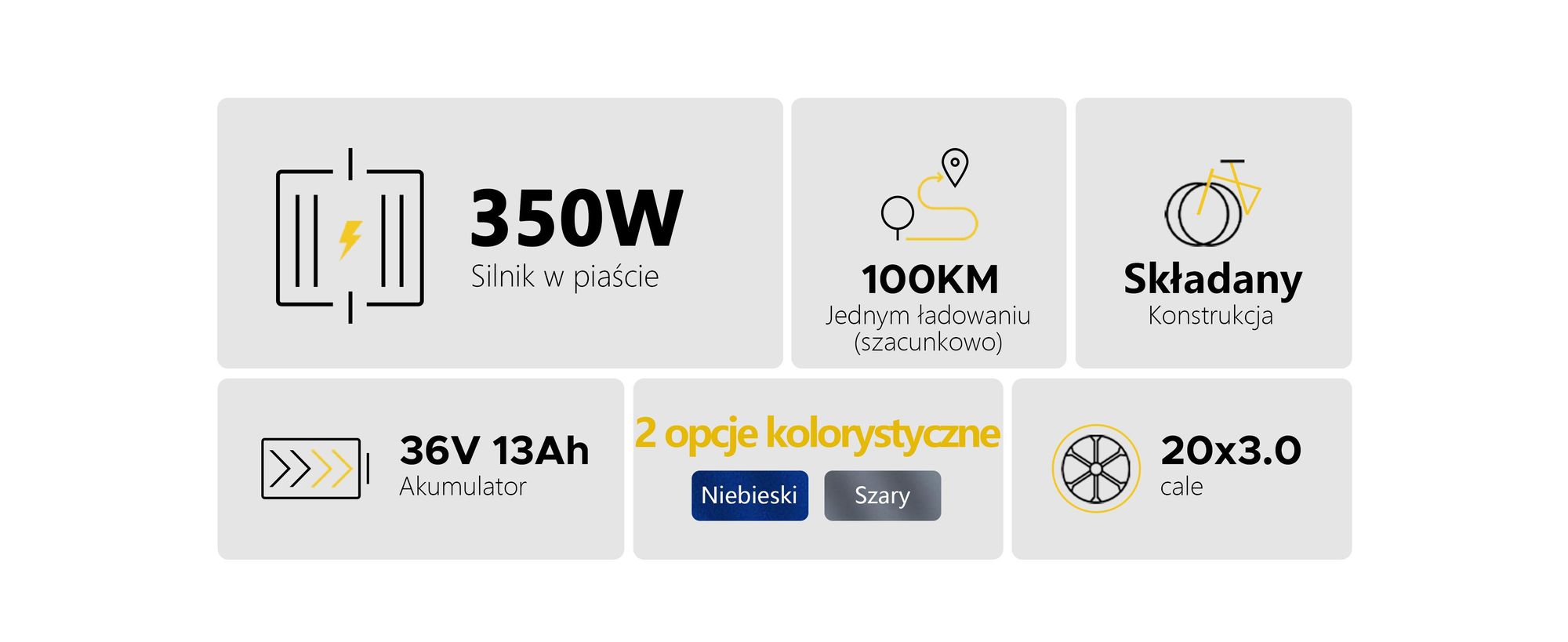 Rower elektryczny HillMiles Mile 2 - akumulator 36V13Ah koła 20 calowe podwójne hamulce hydrauliczne - Szary