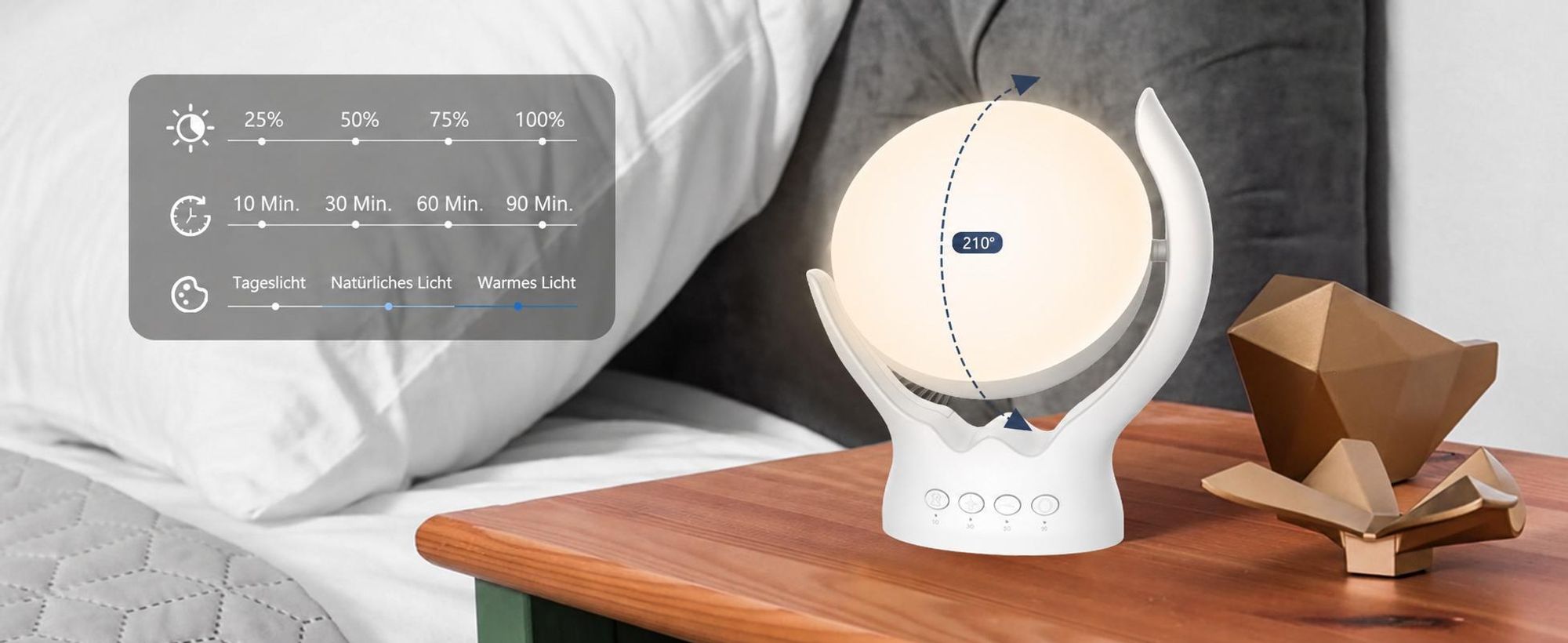 Stufenlos dimmbare Lichttherapielampe,UV-frei, 10.000 Lux, Therapielampe, rotierende Lichttherapielampe mit 5 Helligkeiten, 3 Farbtemperaturen, timbar