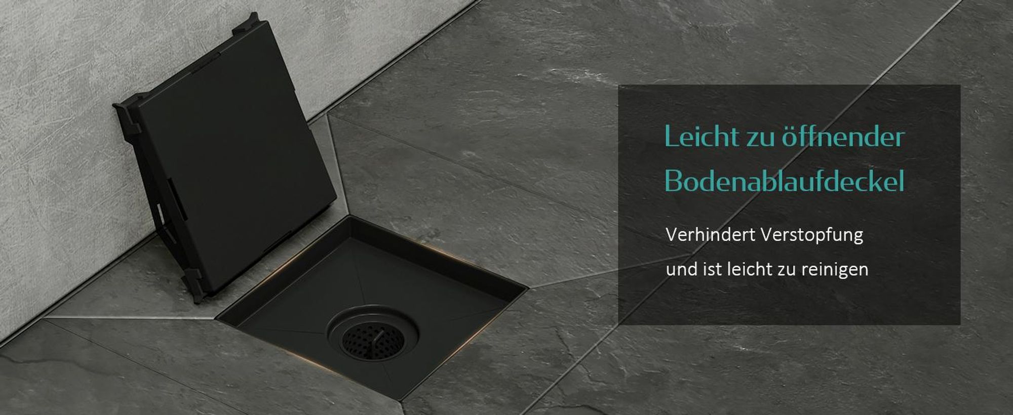 EMKE Bodenablauf Edelstahl Eck 152 x 152mm Mattschwarz Ablaufgarnitur mit Siphon Geruchsstop und Haarsieb, Duschablauf Abfluss Ablaufloch set