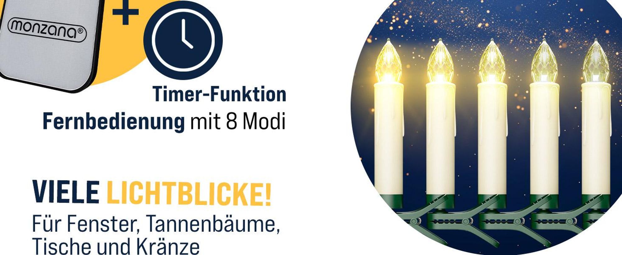 MONZANA® Christbaumkerzen LED Kabellos 30er Set Batterie Timer Fernbedienung Echtwachs Optik Lichterkette Weihnachten Flackernd Warmweiß Tannenbaum