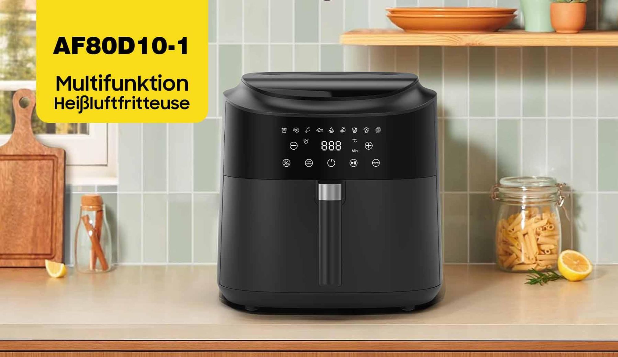 Heißluftfritteuse 9L Großkapazität - 9 Kochprogramme, 2350W hohe Leistung, 360° Heißluftumwälzung, LED-Touchscreen