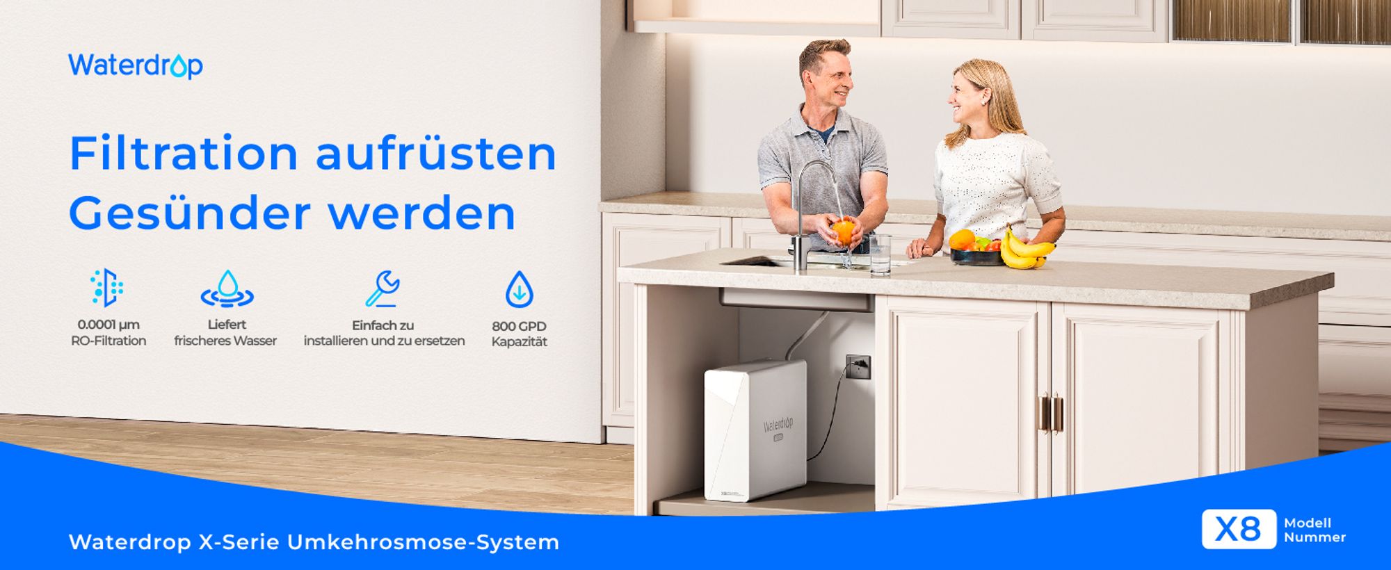 Waterdrop X12 Alkalisches Mineral pH+ Umkehrosmoseanlage, NSF/ANSI 58&372 , 1200 GPD Schneller Durchfluss, 11-stufige Filtration Tanklos