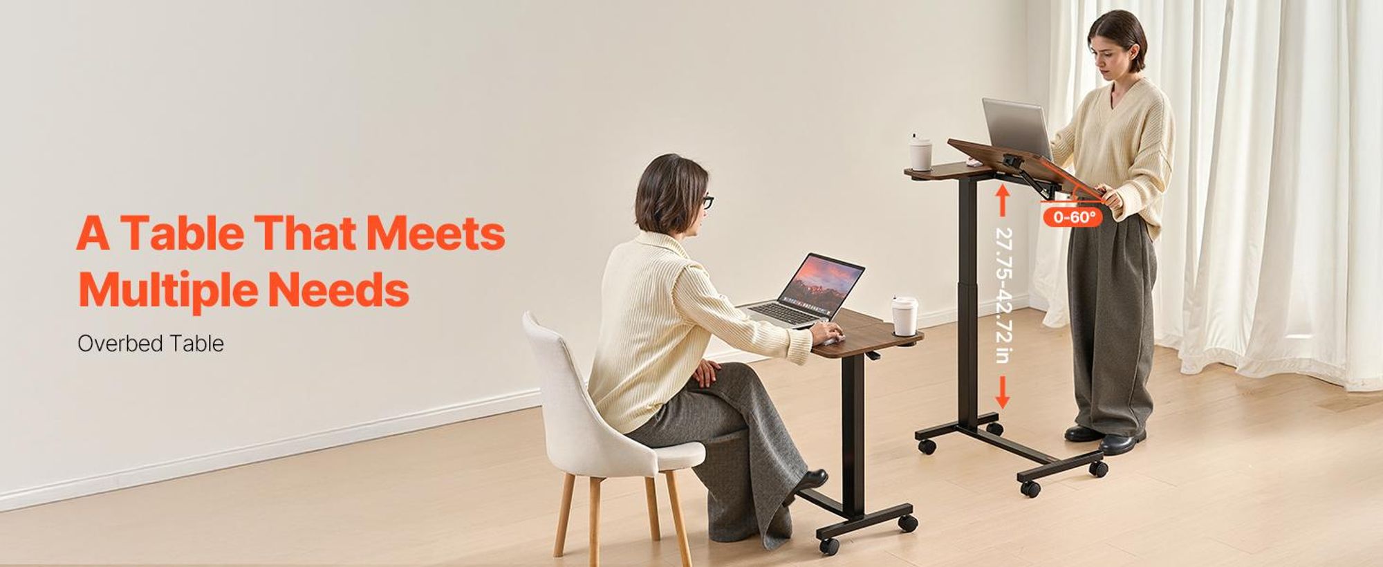 VEVOR Nachttisch, Mobiler Beistelltisch mit klappbarer Schreibtischplatte, höhen- und winkelverstellbarem Laptoptisch, Nachttisch für Büro, Arbeitszimmer