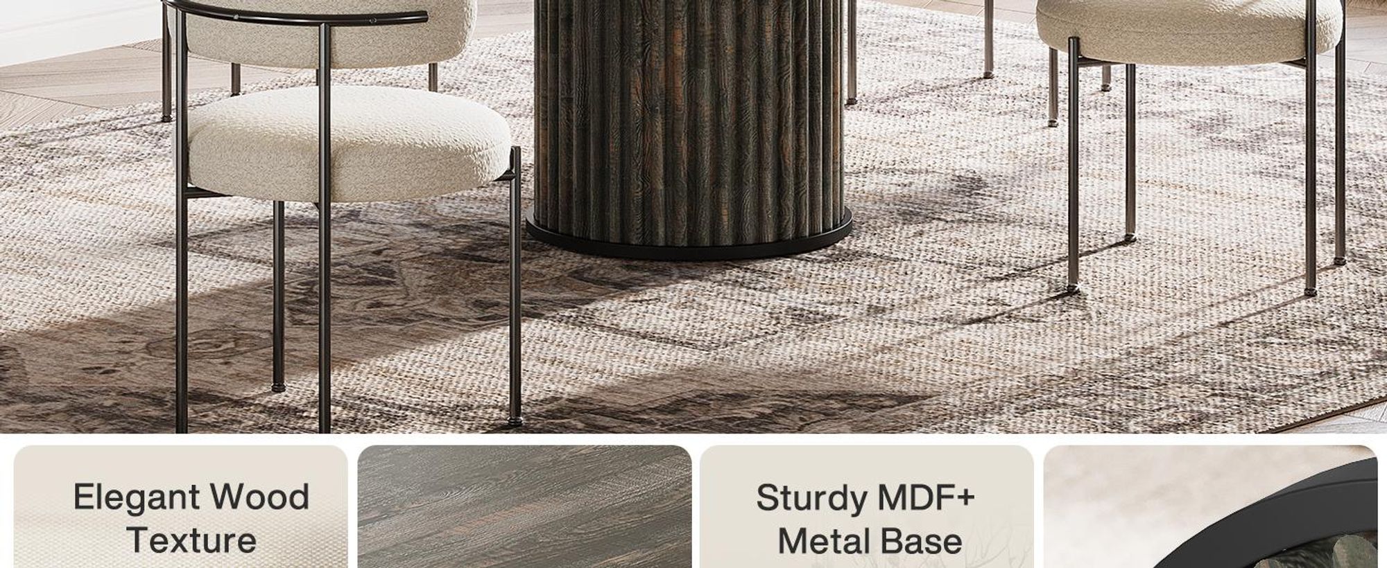 Tribesigns runder Esstisch,120 cm, für 4–6 Personen, moderner Küchentisch aus geriffeltem MDF mit Metallgestell, robustes Esszimmermöbel, Schwarzbraun