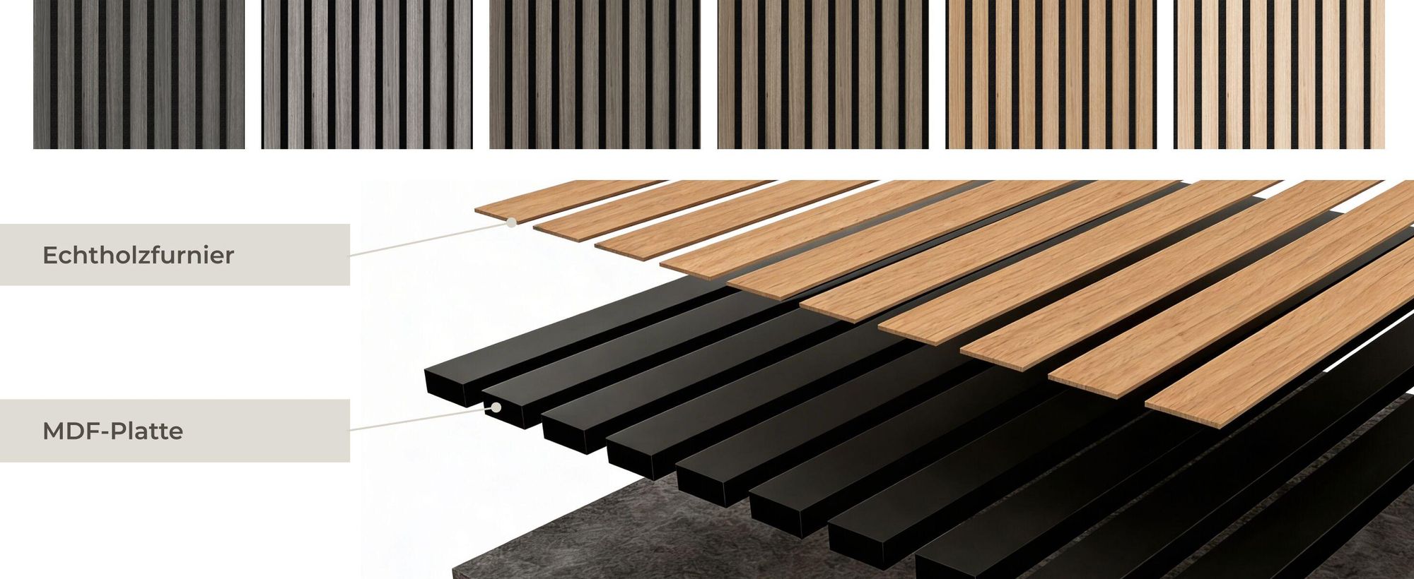 tectake® Akustikpaneele Sonic Wall Holzoptik in Eiche schwarz je 60 x 120 x 2,1 cm, Größe flexibel anpassbar