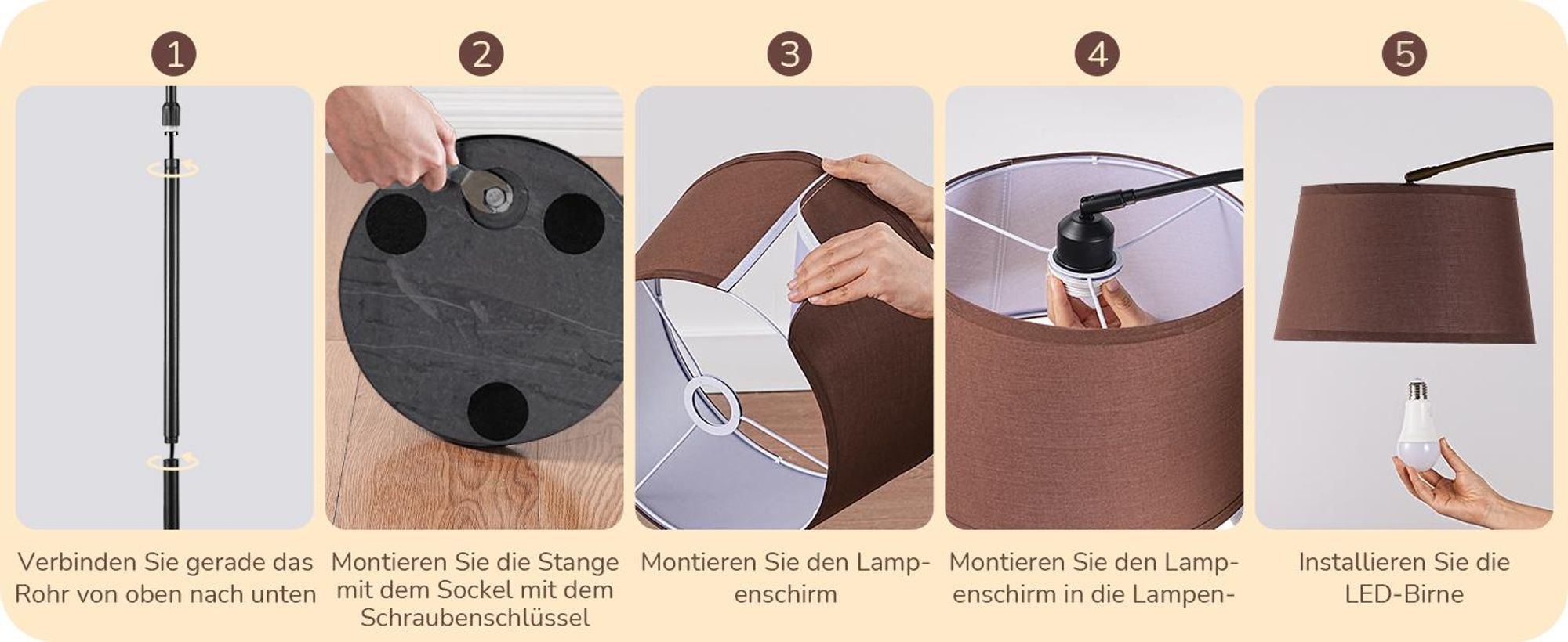EDISHINE Stehlampe Wohnzimmer Dimmbar, Bogenlampe 143-176cm verstellbar, mit magnetische Fernbedienung, drehbarem Lampenkopf