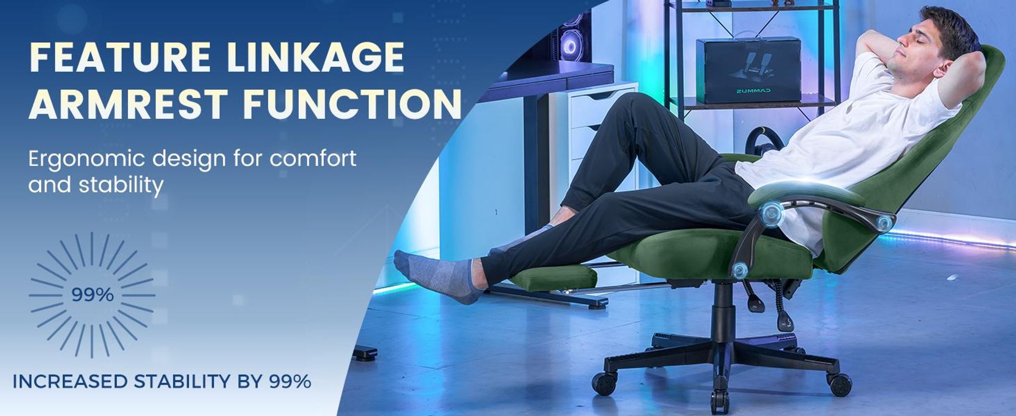 Krzesło do gier GTPLAYER Ergonomiczny fotel do gier Krzesło do biurka Krzesło biurowe z materiałową powierzchnią Sprężynowa poduszka siedziska, łączone podłokietniki, z podnóżkiem