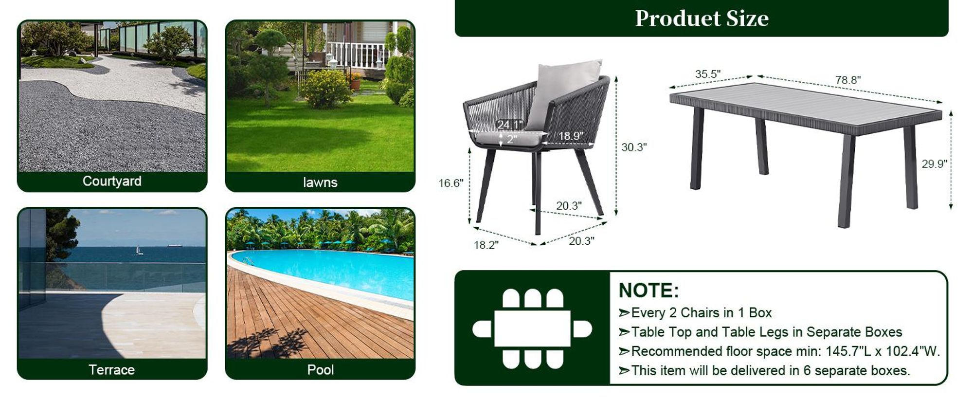 Rainsworth Gartenlounge-Set Rattan Bestehend aus 8 Sesseln und 1 Tisch mit 8 Kissen und 8 Sitzkissen