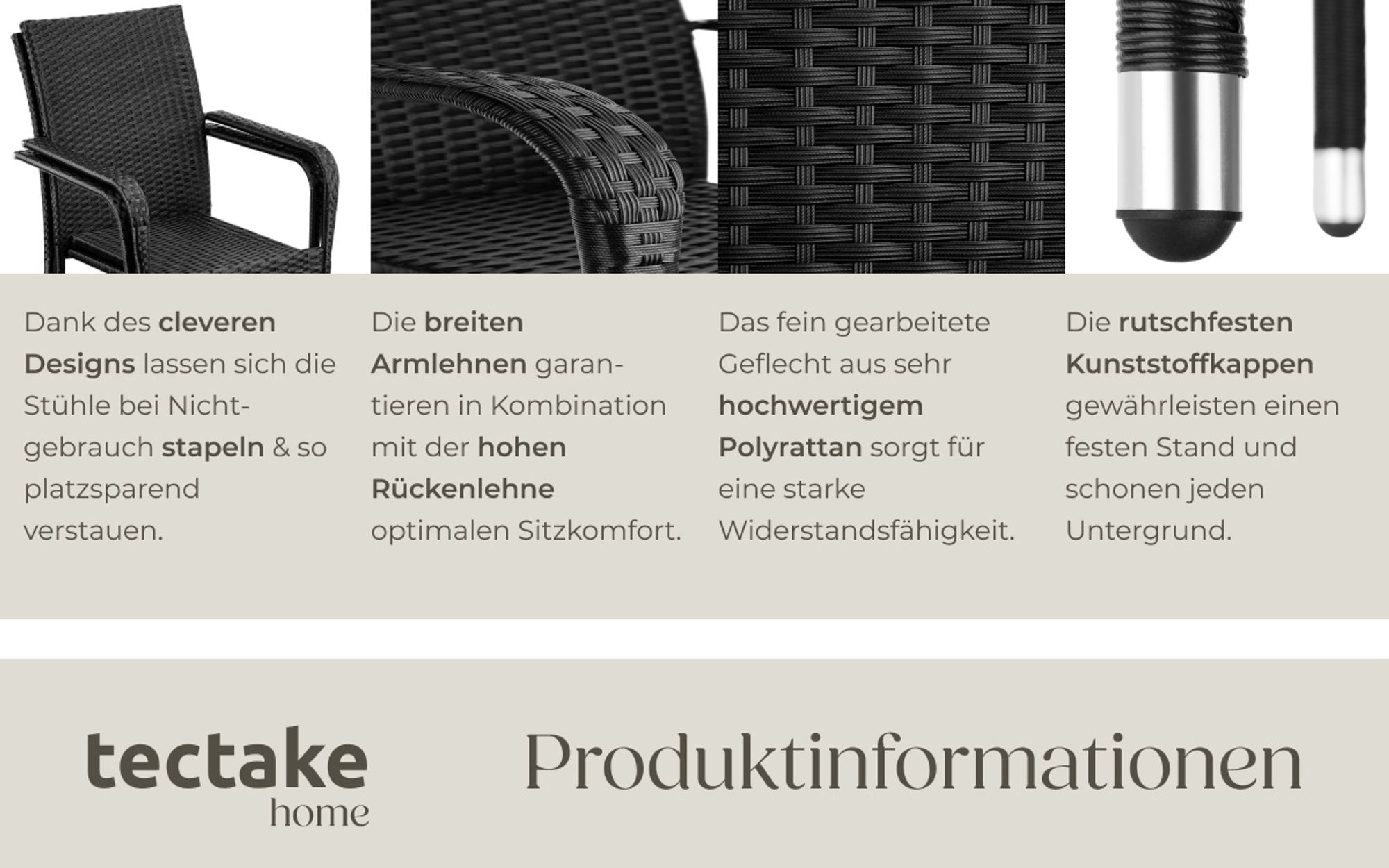 tectake® Rattanstuhl Girona widerstandsfähig 58 x 67 x 90 cm, Belastbarkeit 120 kg