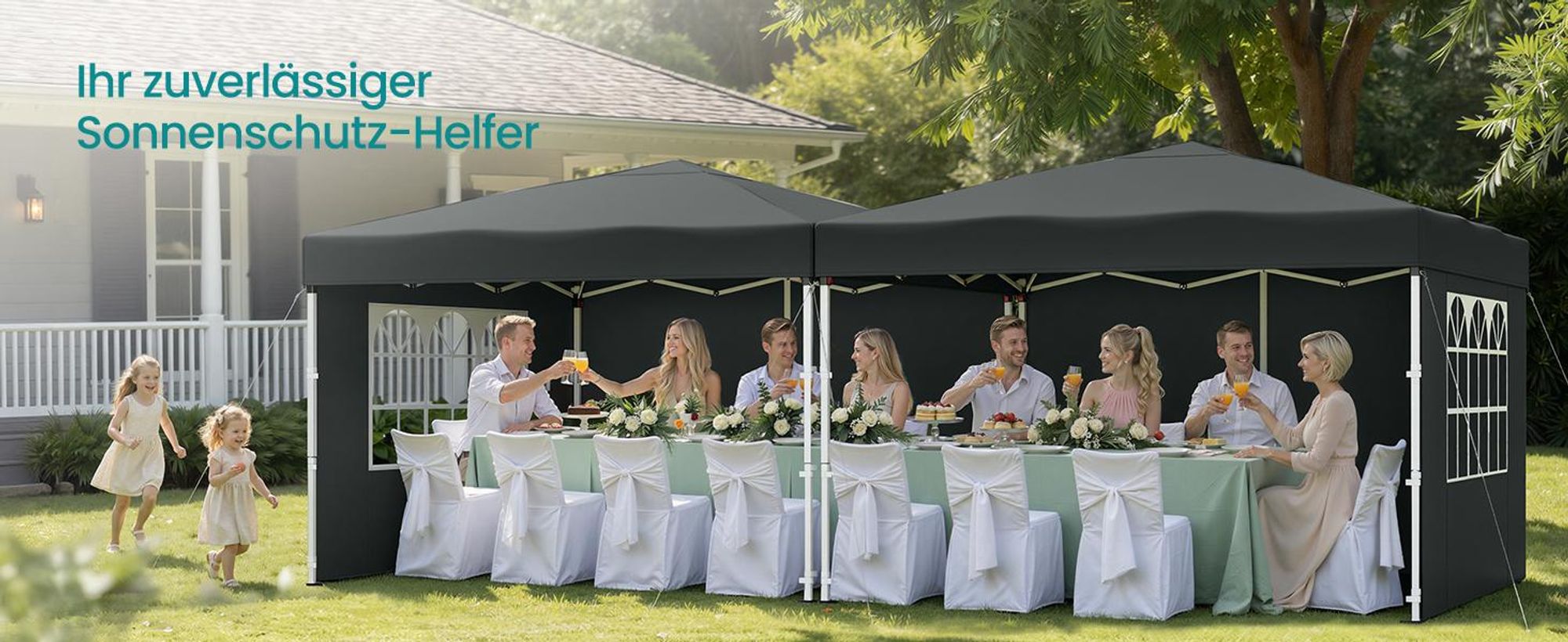 SONGMICS Faltzelt 3 x 3 m, mit Seitenwänden, stabil, tragbar, Pavillon für Garten, Hof, Markt, Sonnenschutz, grau