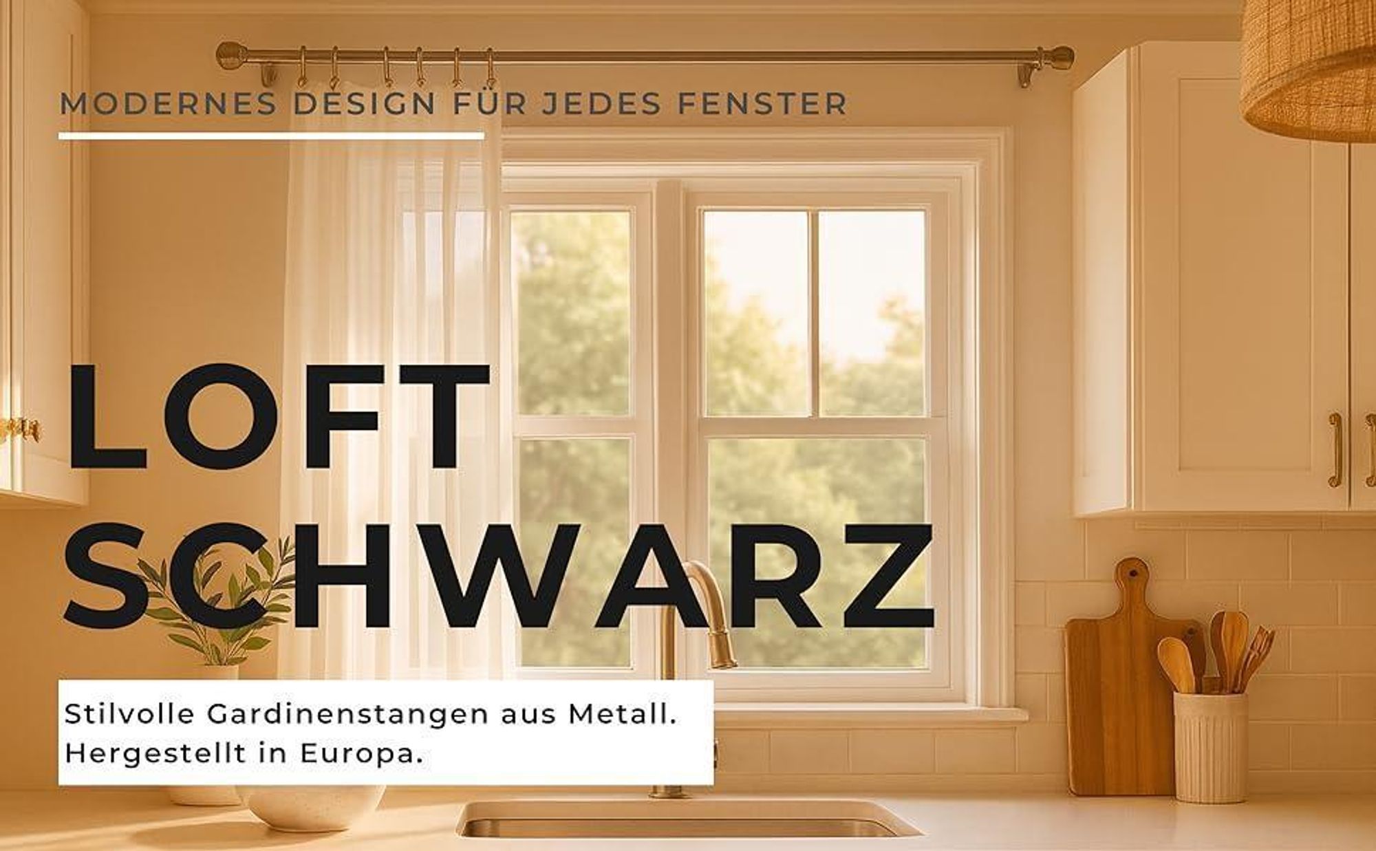 LOFT 140 cm Doppelte Gardinenstange Schwarz 19 mm aus Metall mit Endstück Basic Komplettset mit Ringen und Clips Inklusive Montagezubehörset