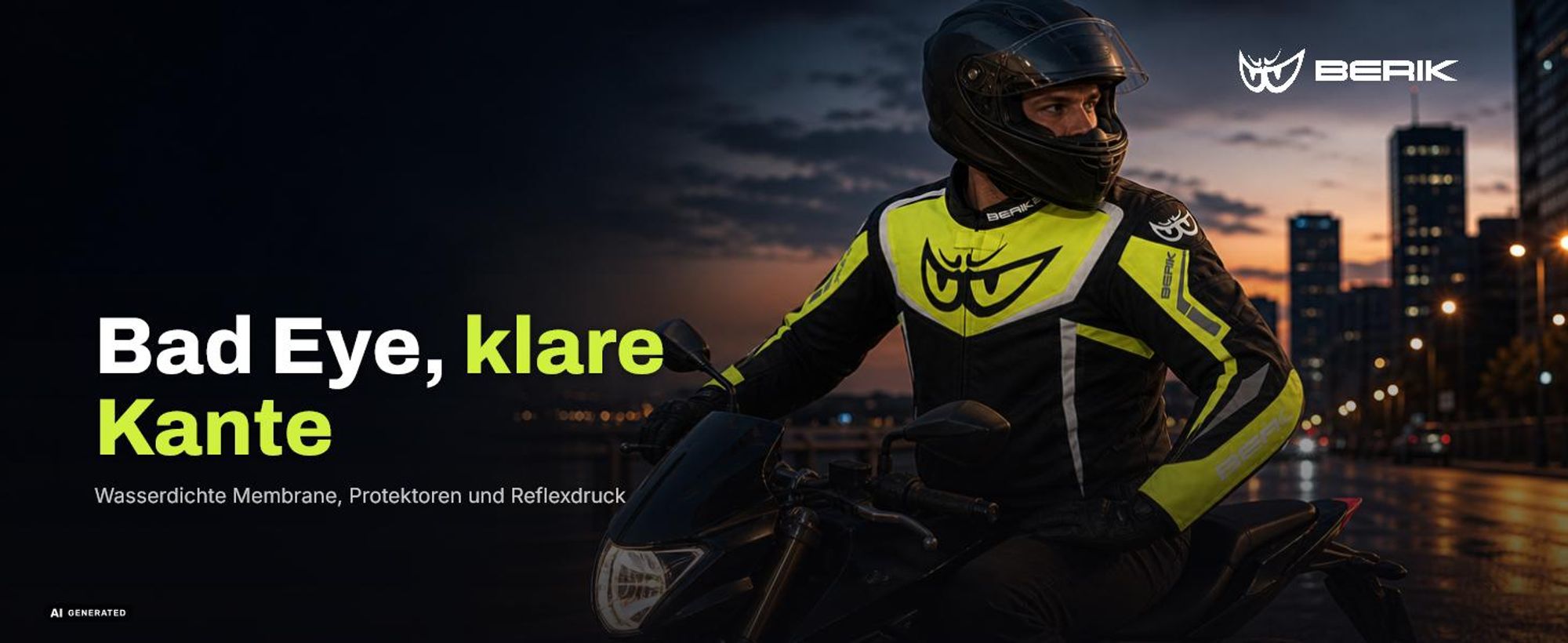 Berik Bad Eye wasserdichte Motorrad Textiljacke, schwarz/weiß/blau, 54