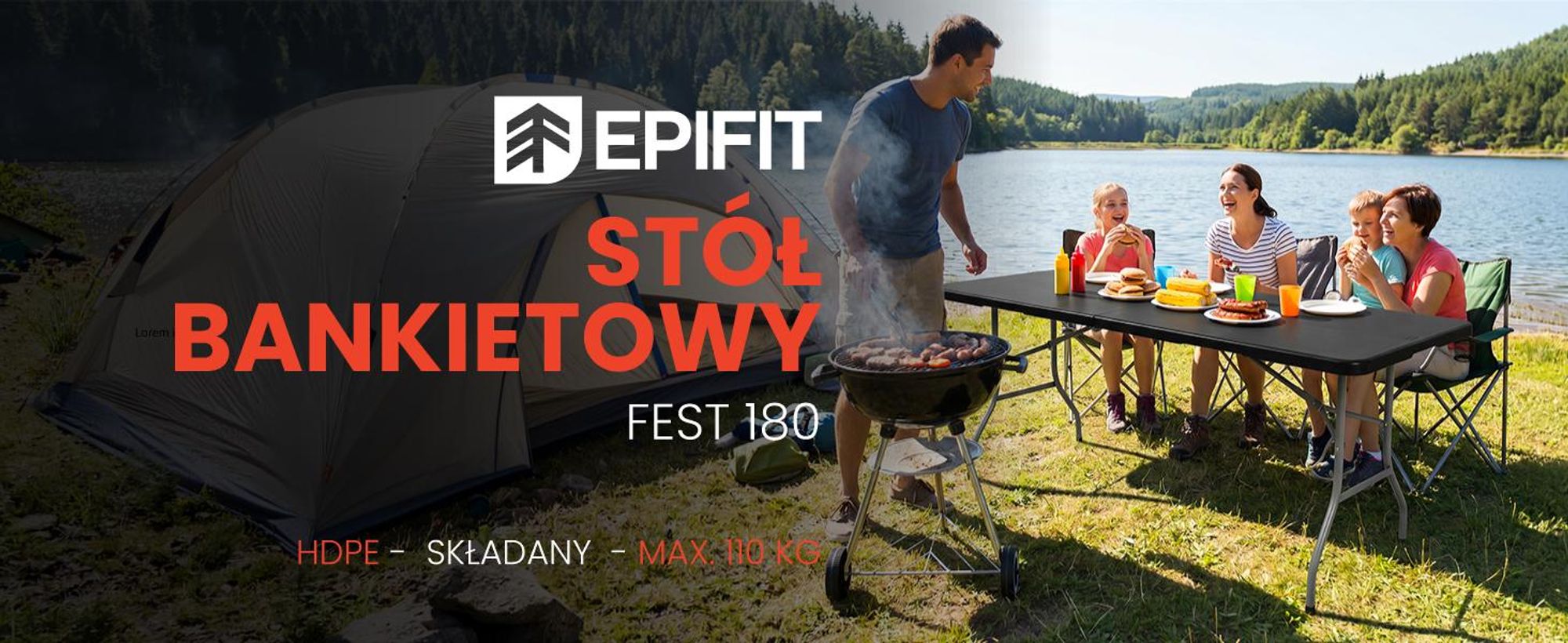 Składany stół kempingowy/ogrodowy z uchwytem do przenoszenia, 180 cm, czarny stół kempingowy/ogrodowy, stół imprezowy