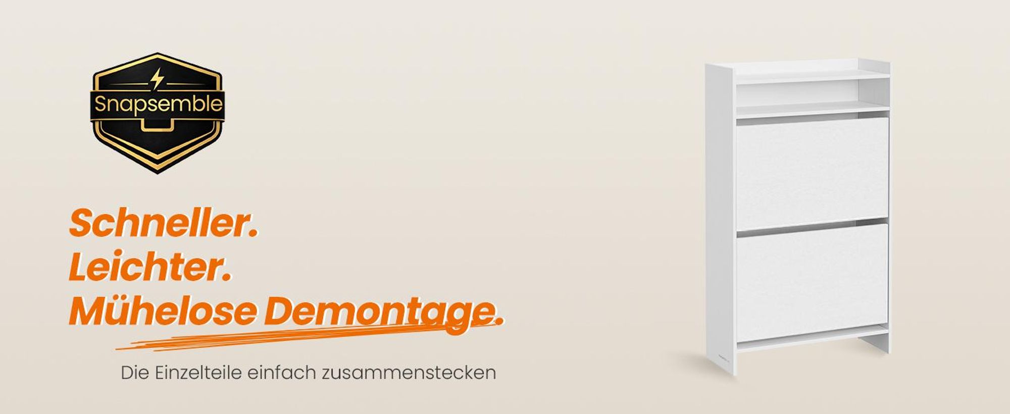 SONGMICS HOME Schuhkipper, superschnelle werkzeuglose Montage, Toolless-Technologie, Schuhschrank 2 Klappen, modern, weiß