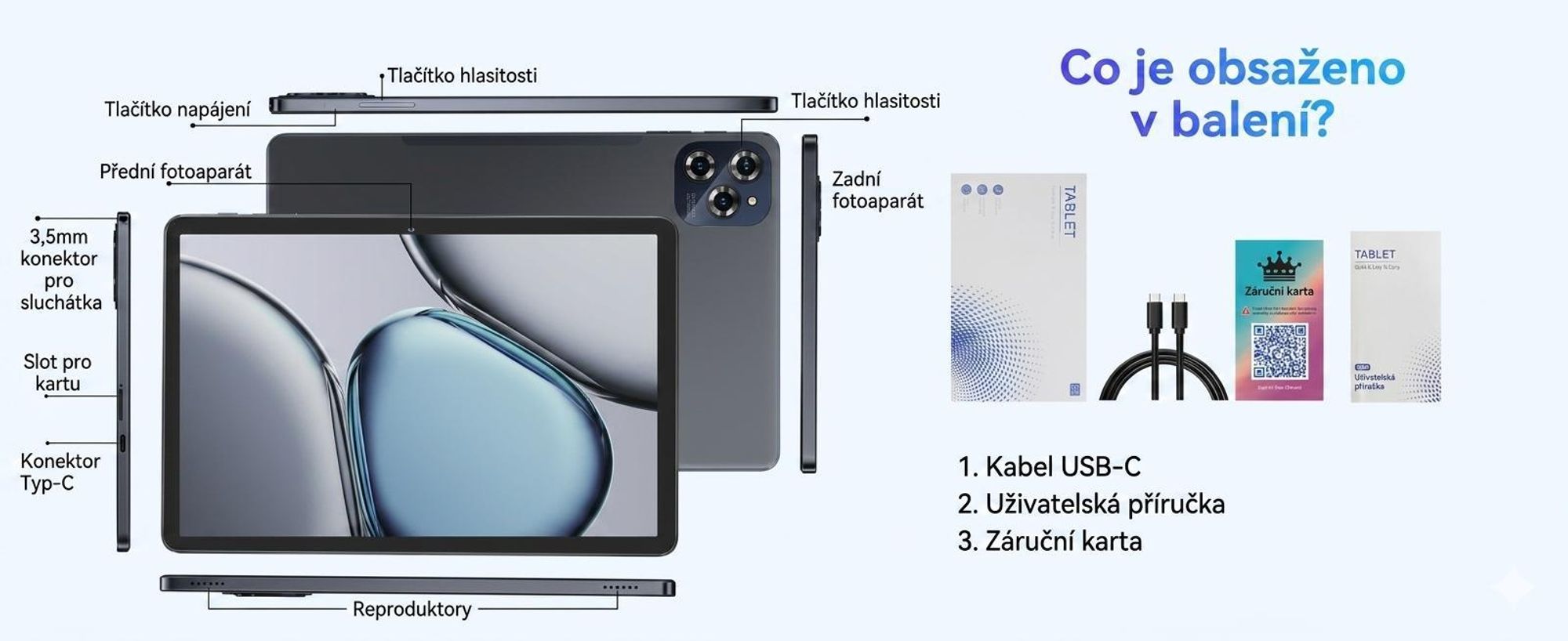 TABWEE 2026 W90 11" Tablet s Androidem 16, duální 4G SIM, 5G WiFi, 8000 mAh, 24 GB + 256 GB (2 TB TF), Widevide L1, osmijádrový procesor T615, 18 W, FHD displej