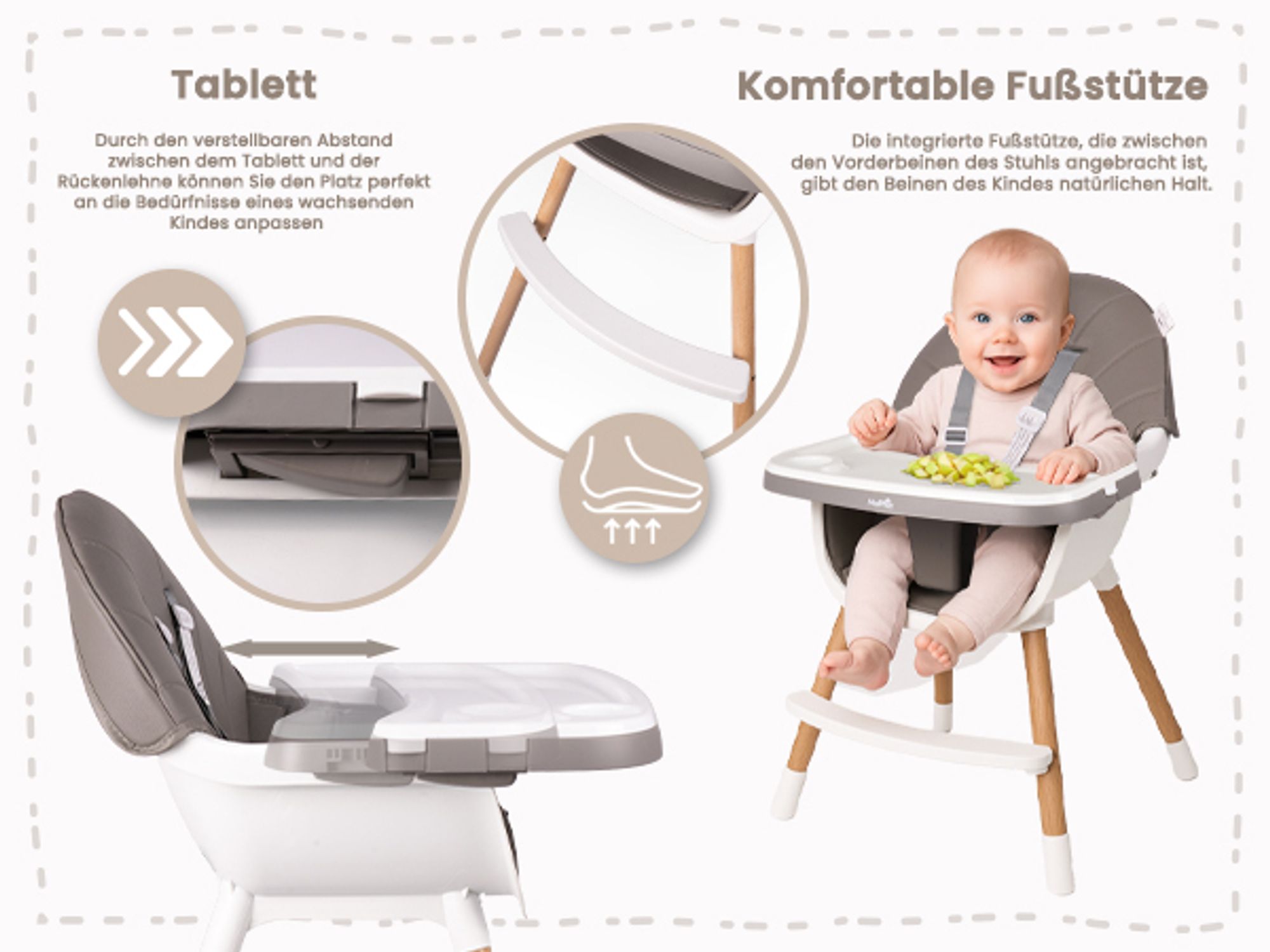 Hochstuhl verstellbarer mit Tablett wachsender Babystuhl schmutzabweisend.