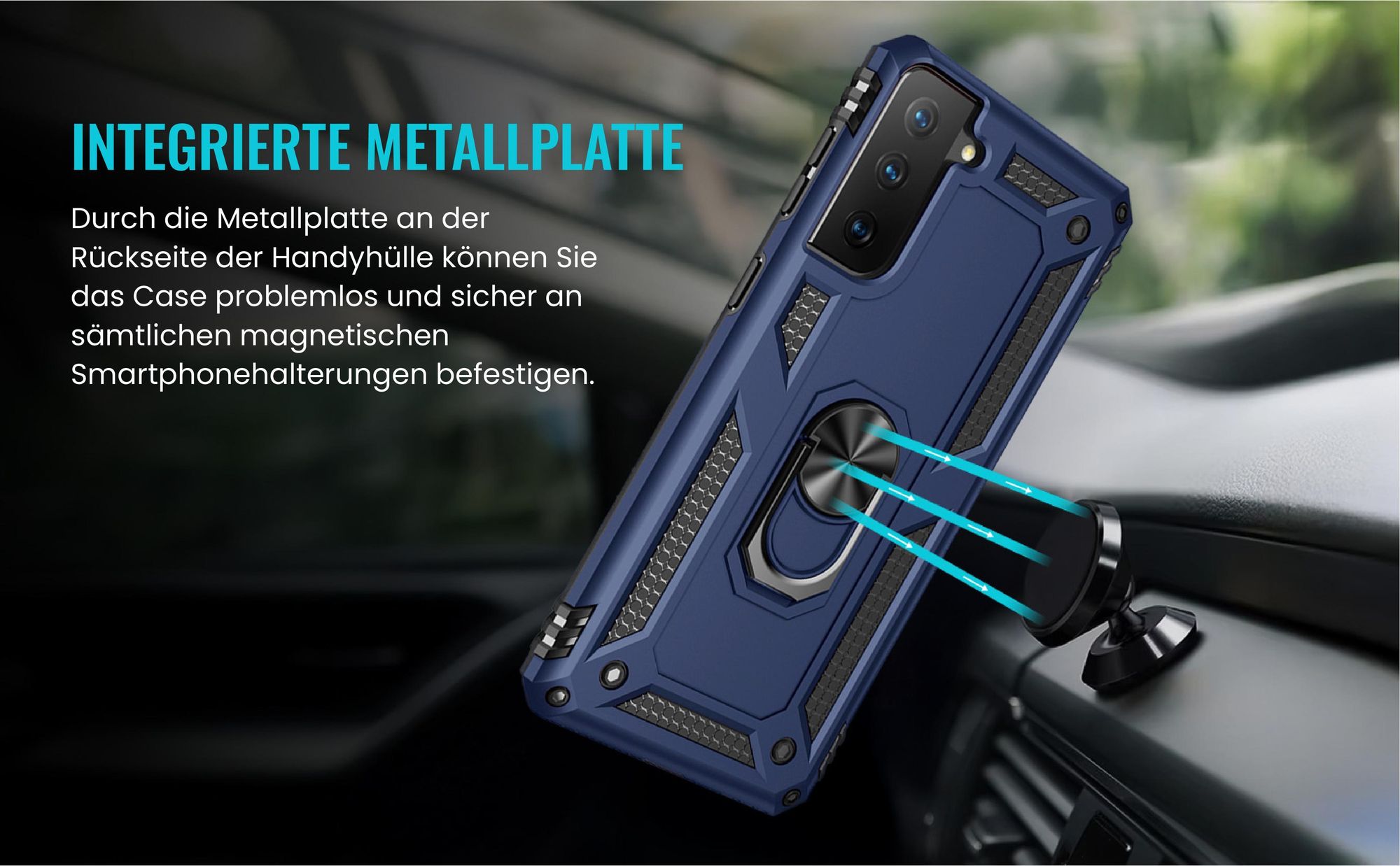 Bumper für Samsung Galaxy S21 FE in Blau mit Metallplatte