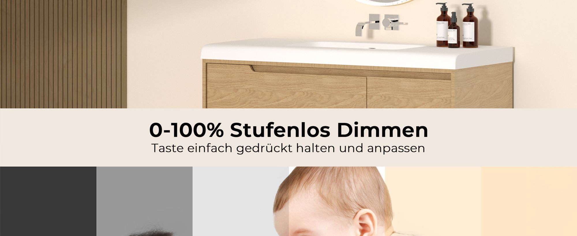 EMKE LED Badspiegel Rund 60cm mit Beschlagfrei und 3 Lichtfarben, Golden Badezimmerspiegel dimmbar Wandspiegel mit Touchschalter, Speicherfunktion, 3 stunden Energieeinsparung