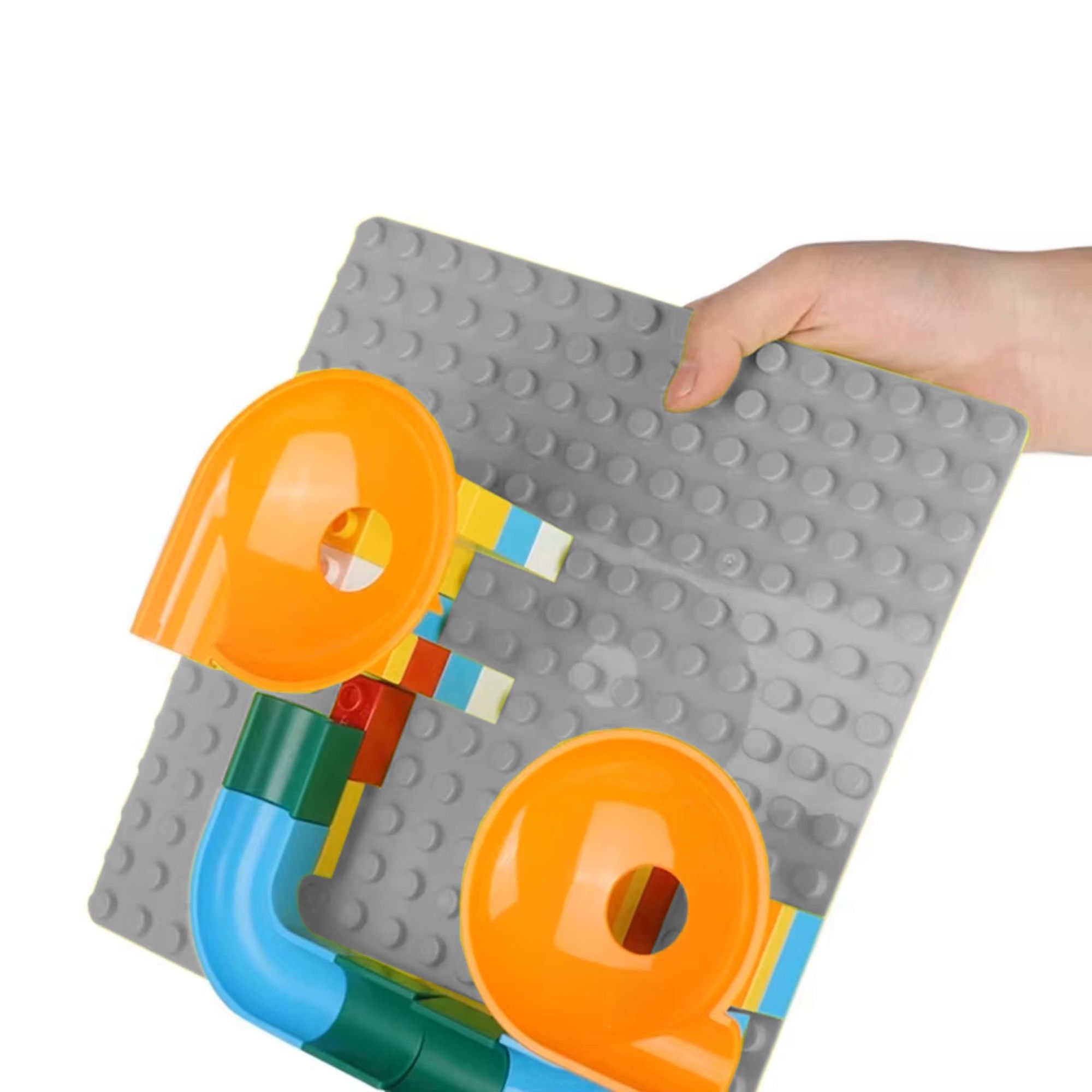 Bauplatte 16x16 große Noppen, Grundplatte kompatibel mit gängigen Bausteinen, 25,5 x 25,5 cm, EVI KIDS, Hellgrau