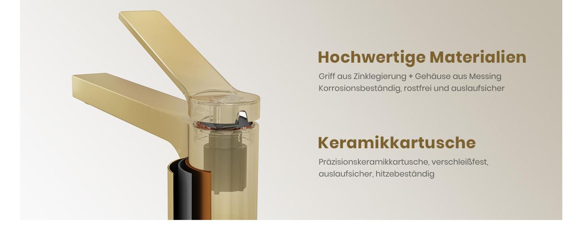 EMKE Wasserhahn Bad Champagner-Gold 335x233x46mm, Messing, Keramikkartusche, Badarmatur, Mischbatterie Waschbecken-Armatur, Waschtischarmatur