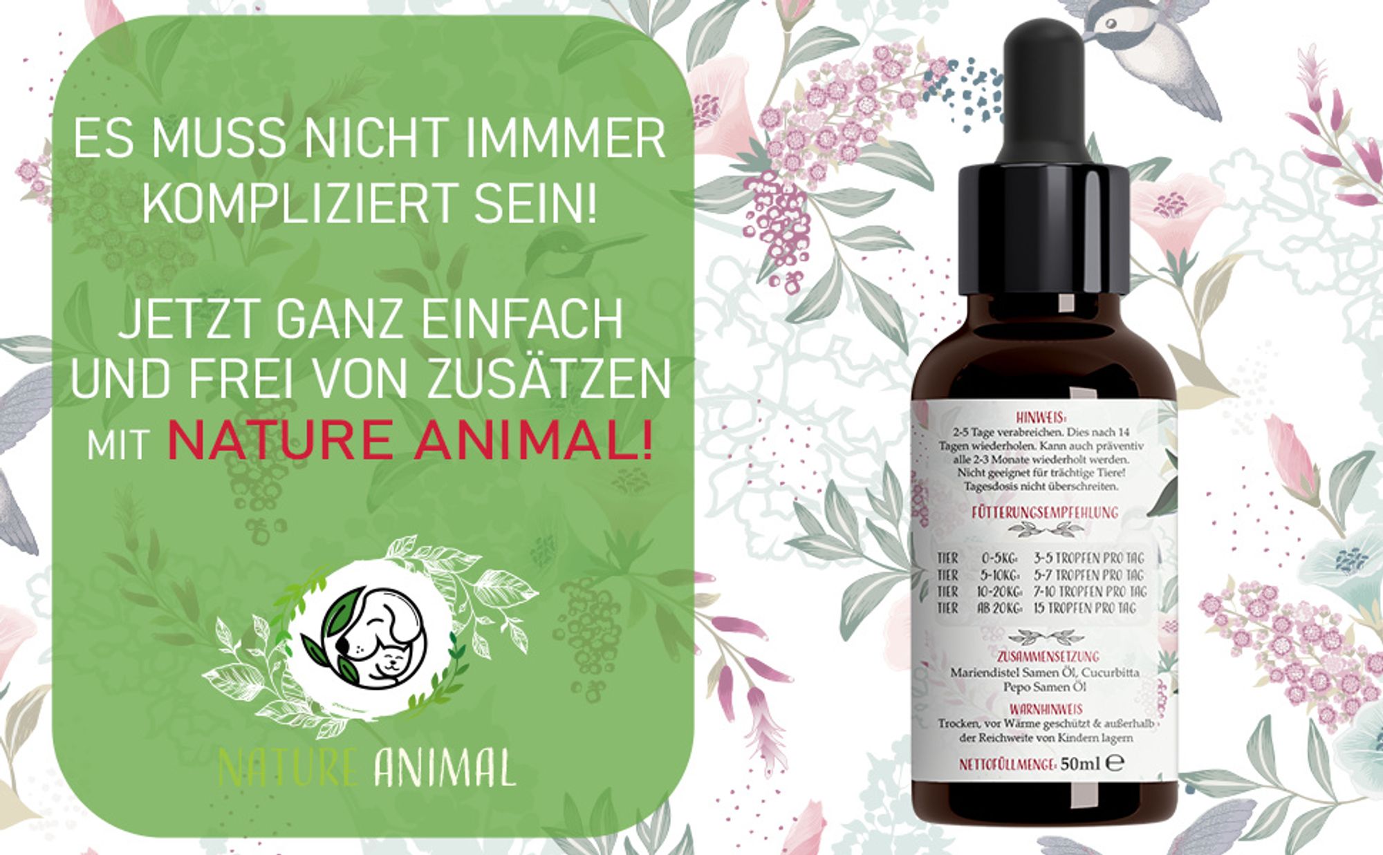 Nature Animal® Zeckenschutz Liquid – Zeckenschutz – für Hunde und Katzen – mit Sofortwirkung – natürlich – Zecken - 50 ml