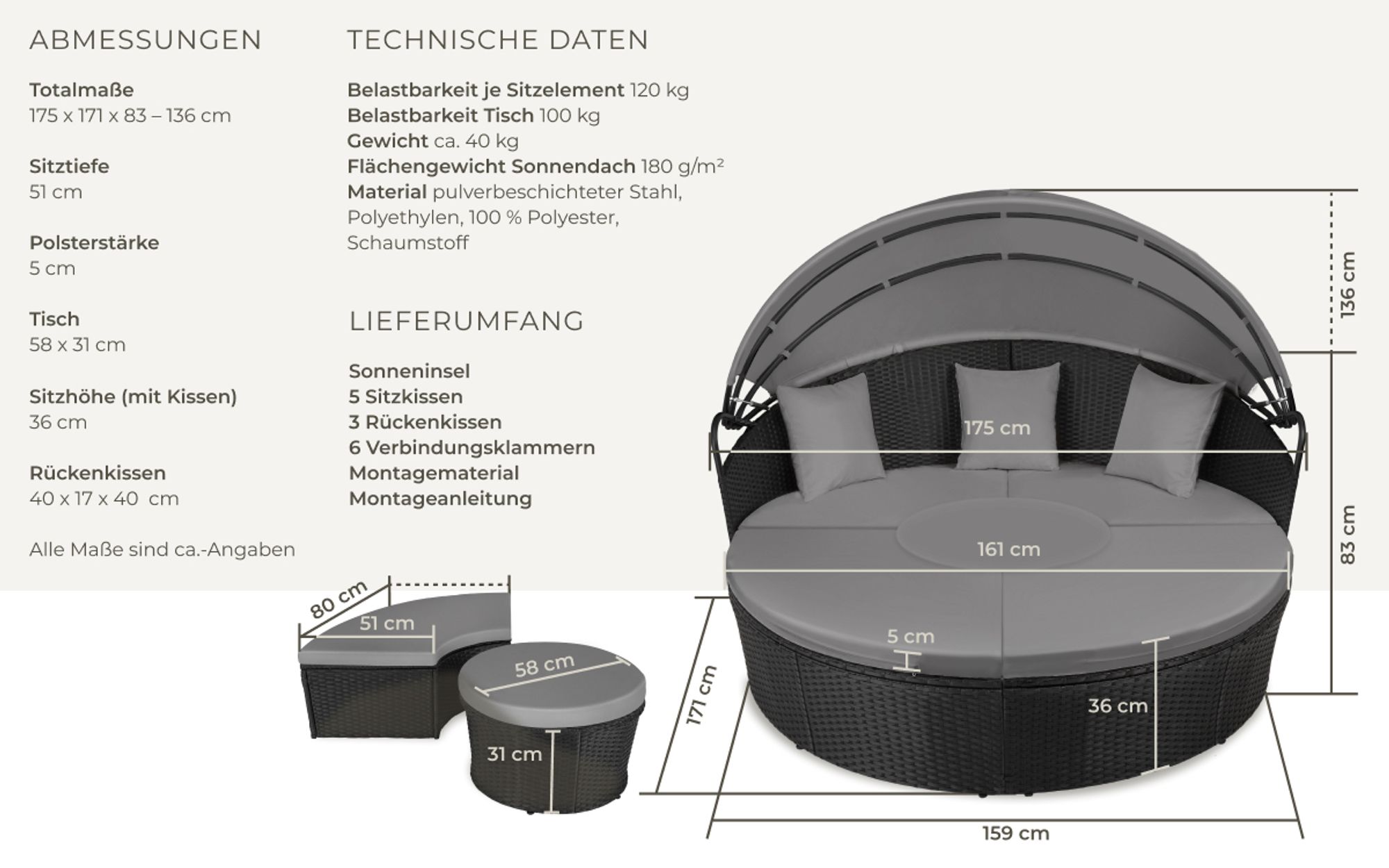 tectake® Rattan Sonneninsel Santorin widerstandsfähig UV-beständig