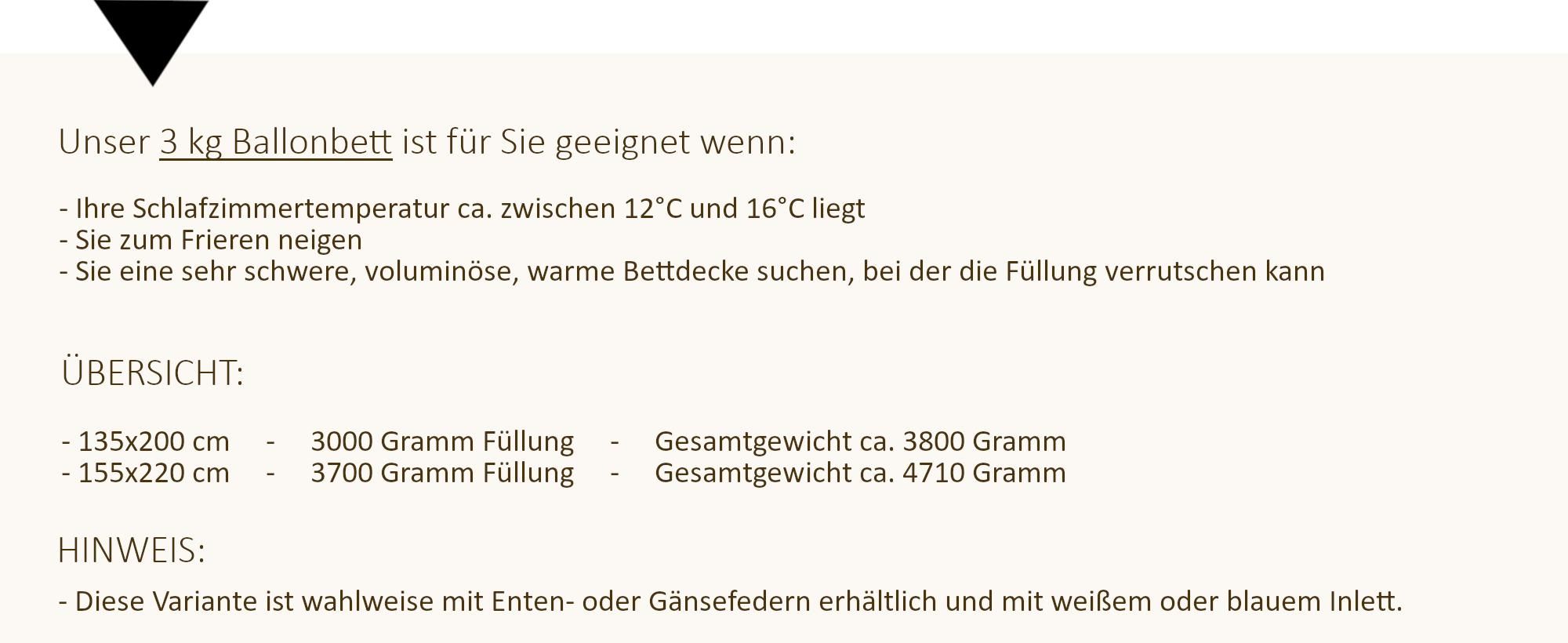 Ballonbett Kuschelzeit in 155x220 cm - mit 3700 Gramm Füllung aus 100% Federn