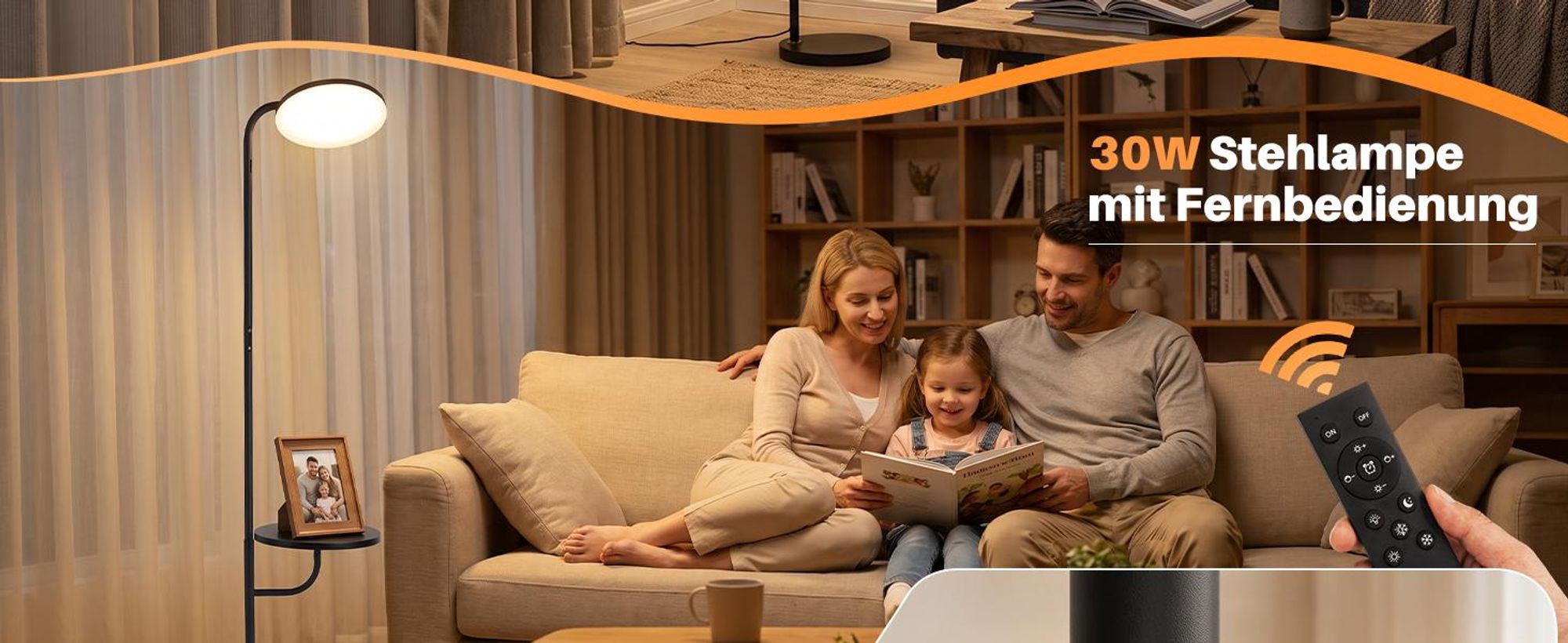 ZMH LED Stehlampe Wohnzimmer 30W Schwarz mit Tisch Fernbedienung 174cm Leselampe Stehleuchte dimmbar 3000K-6500K moderne Bodenleuchte für Wohnzimmer