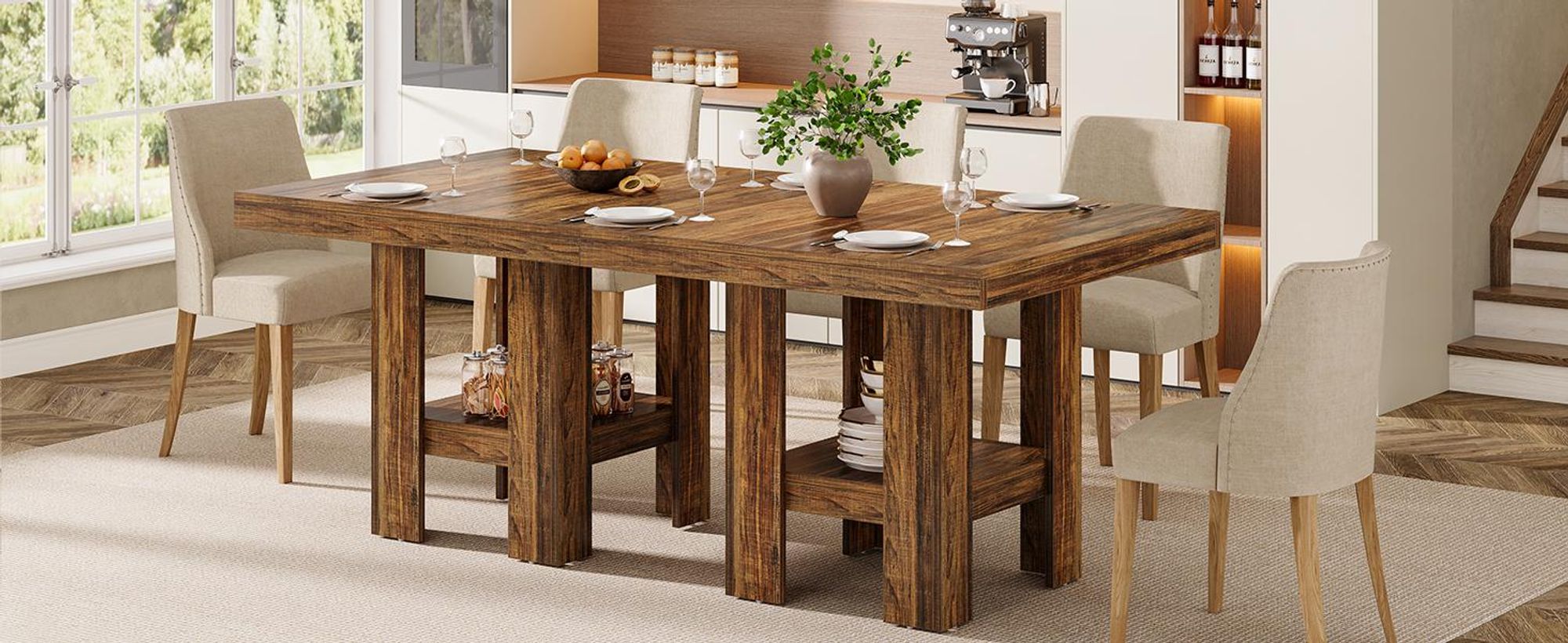 Tribesigns 80 cm quadratischer Esstisch für 4 Personen, kleiner Küchentisch mit Ablagefläche, kompakte Esszimmermöbel für Büros, Restaurants, Braun