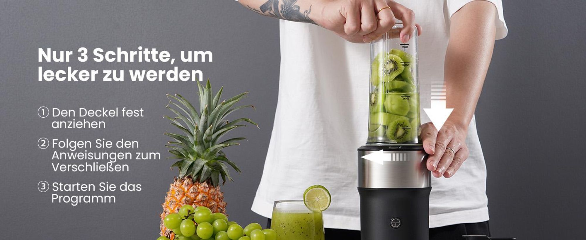 Smoothie Maker, StandMixer, Blender, 900W, mit 2 * 650ml Flasche, mixer mit Edelstahl 6-Klingen, BPA frei, Smoothies shakes und Säfte mit Rezepte