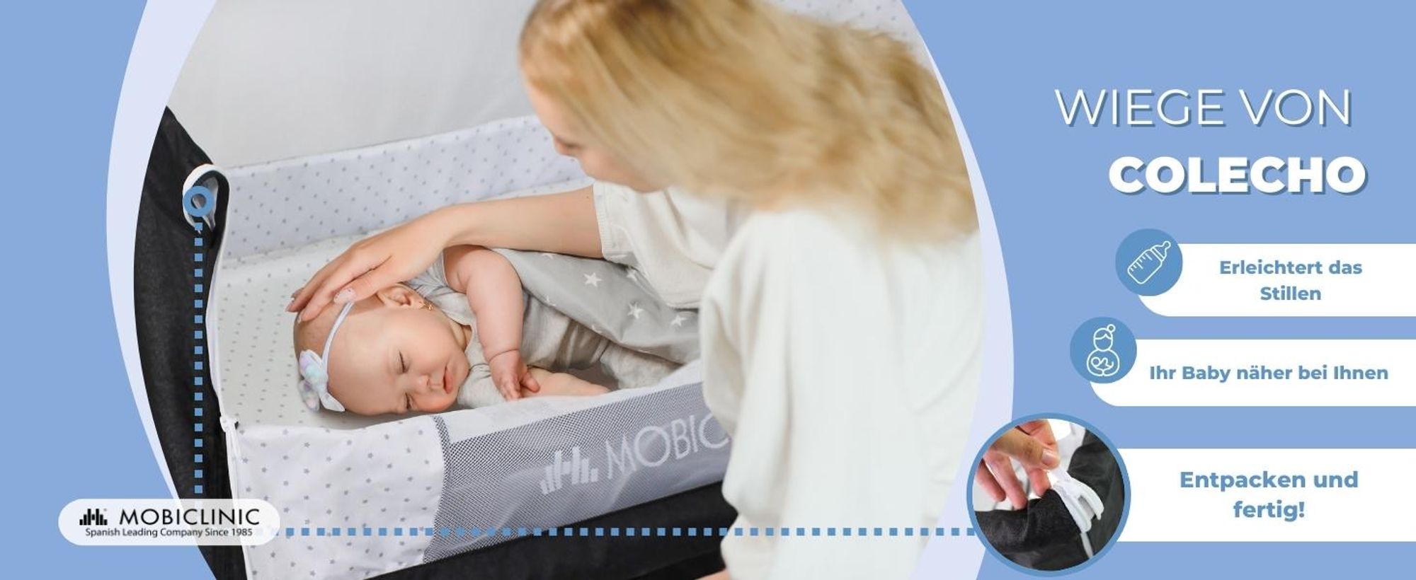 Babywiege 3 in 1, Babybett, Mobiclinic Wiege, Verstellbares Beistellbett, 87 x 58-66 x 81-76 cm, mit Rollen und Matratze, Höhenverstellbar in 3  Night