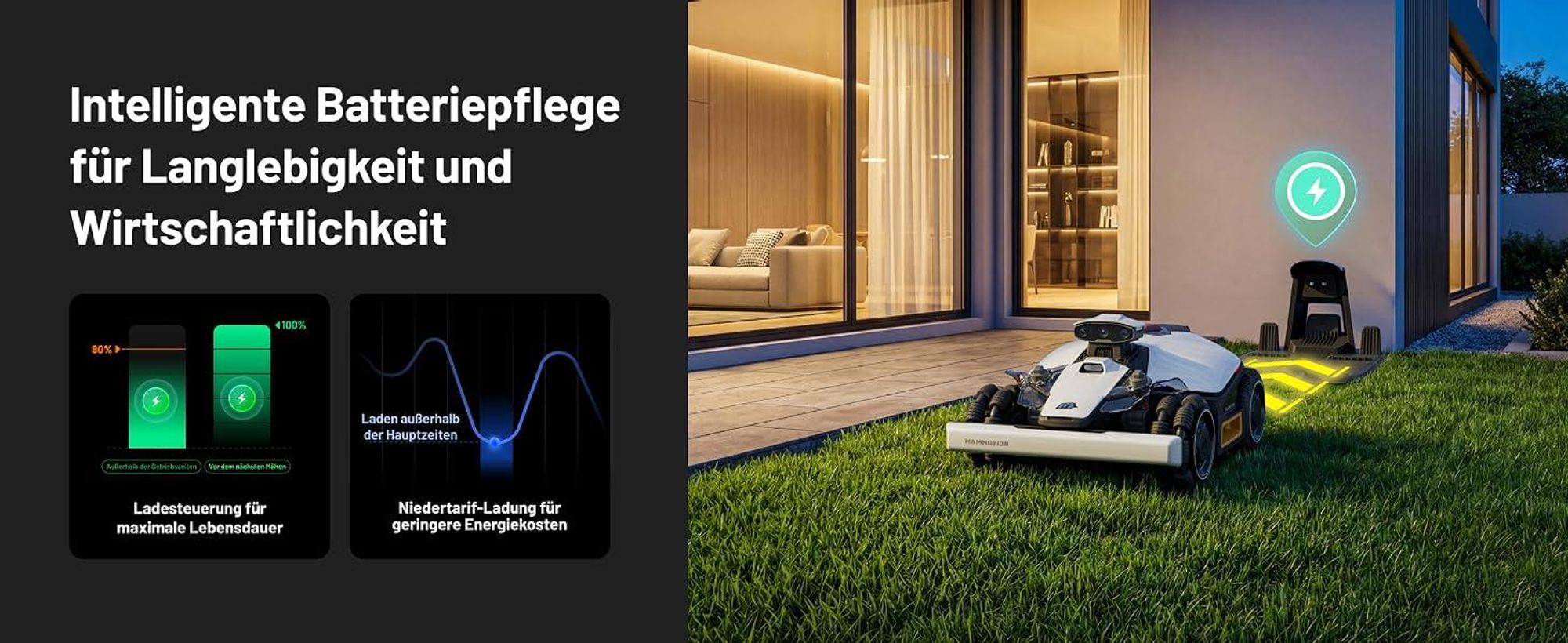 Mähroboter Mammotion LUBA Mini 2 AWD 1000 mit Garage, Waschständer, ohne Kabel, bis 1000 m², Randmähen, DropMow, Auto-Kartierung, 4G-Modul, APP