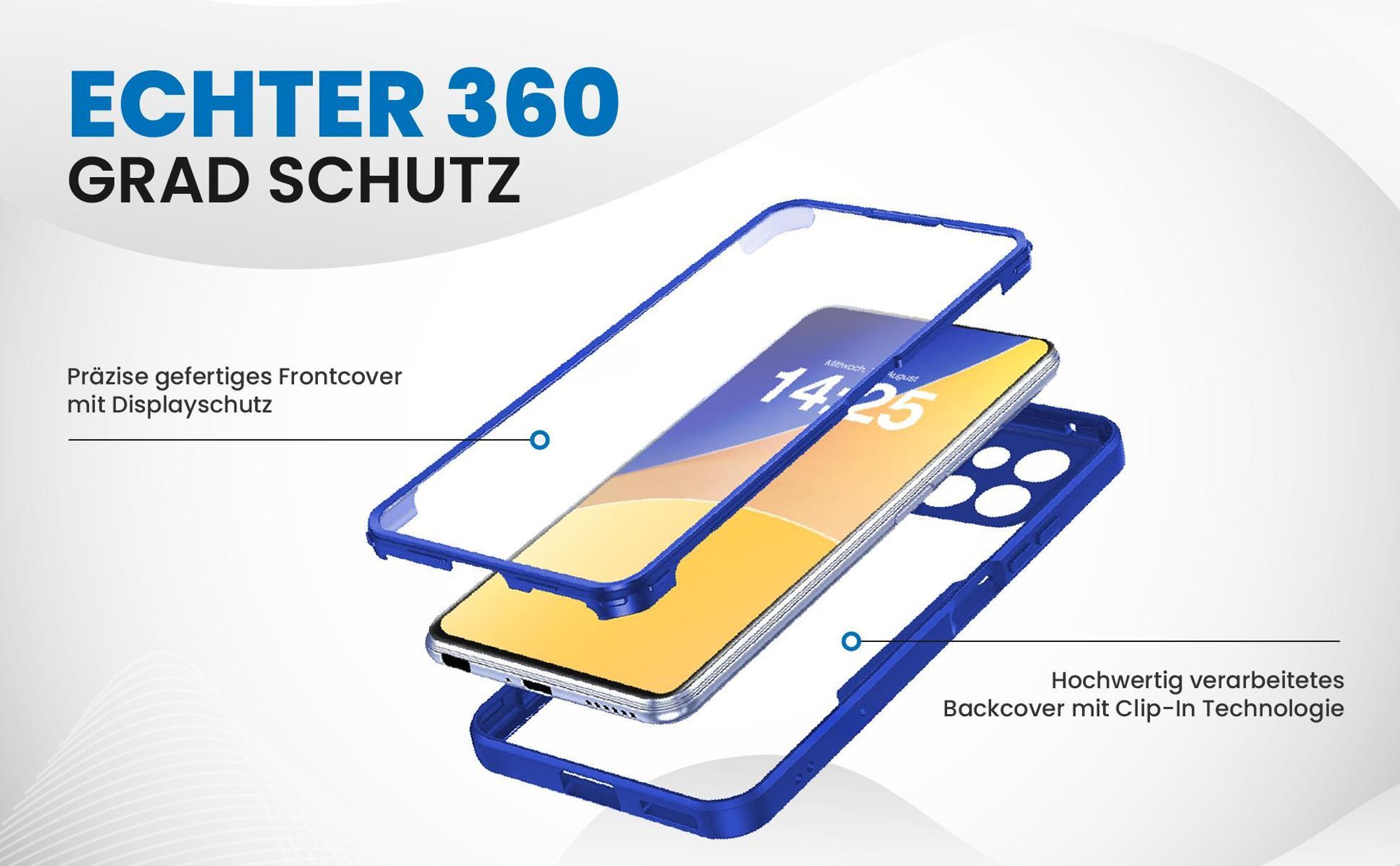 Blaues 360 Grad Case für Samsung Galaxy A22 5G mit Schutz von beiden Seiten